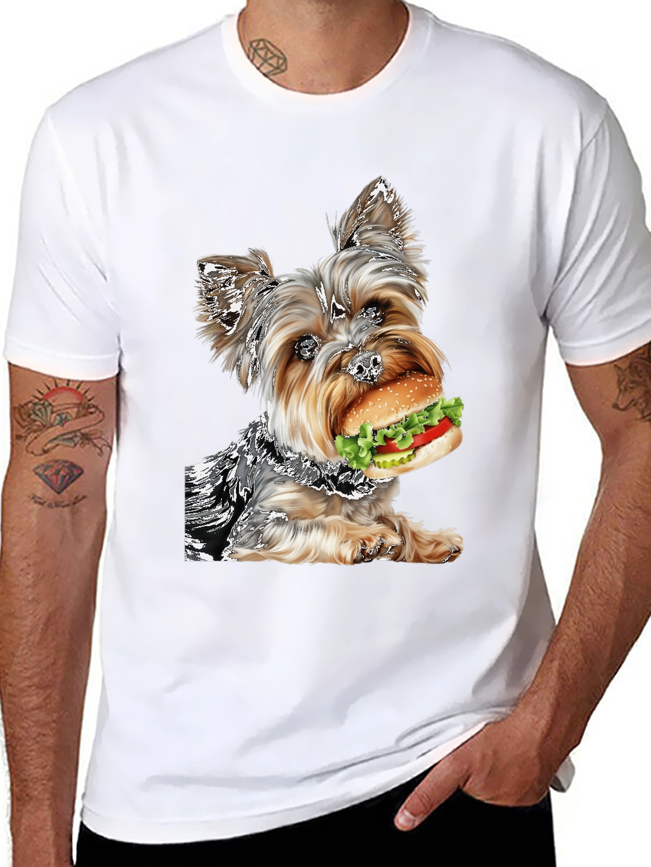 Yorkie Dog Burger T-Shirt Funny Pet Lover Tee