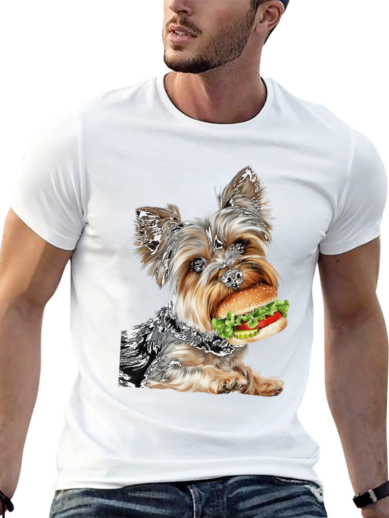 Yorkie Dog Burger T-Shirt Funny Pet Lover Tee