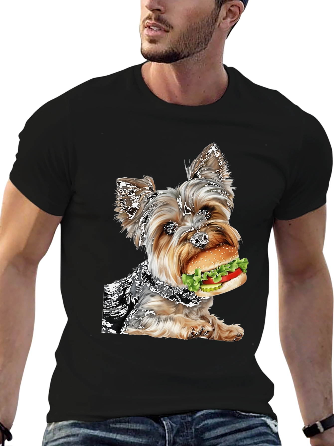 Yorkie Dog Burger T-Shirt Funny Pet Lover Tee