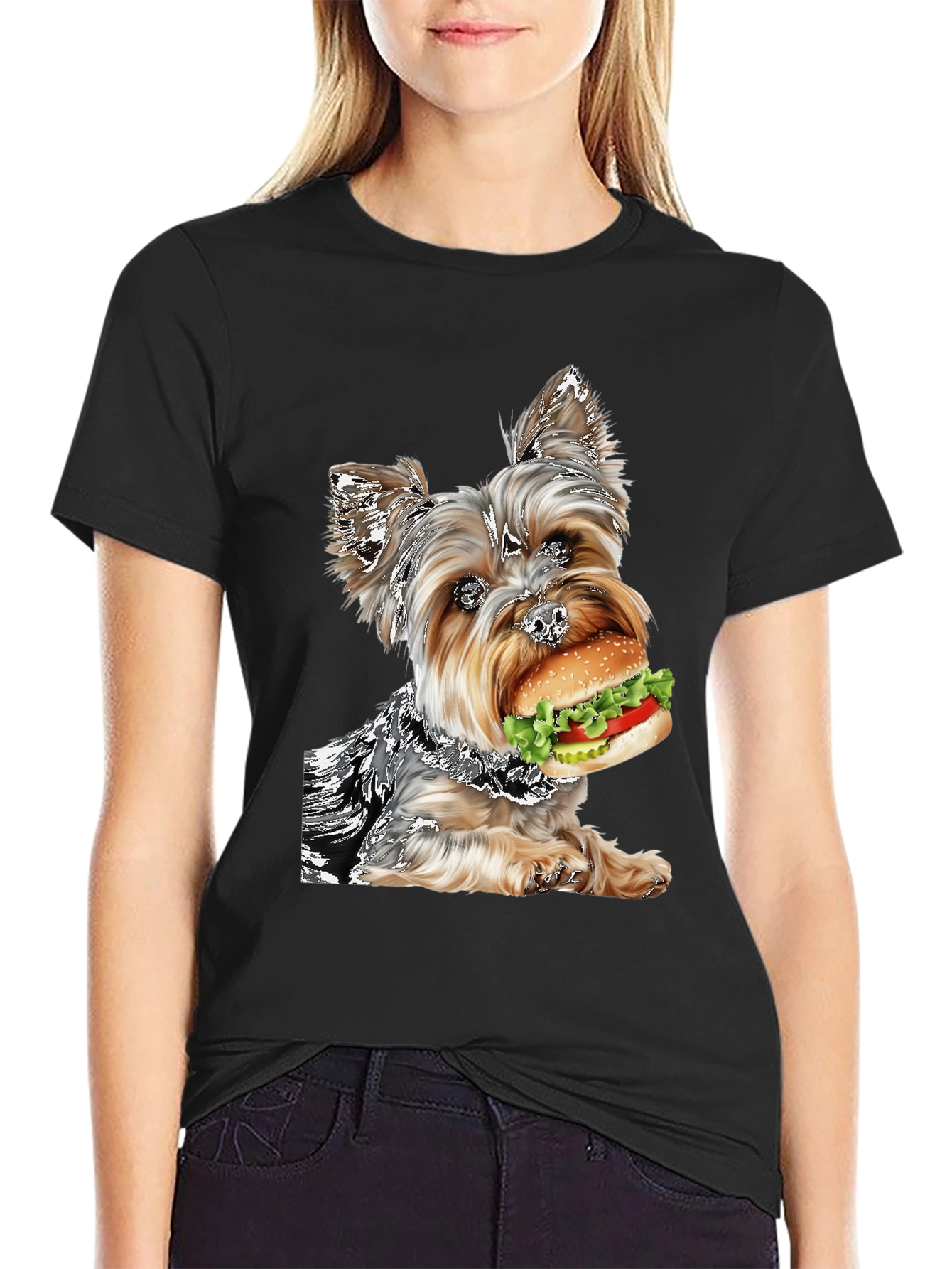 Yorkie Dog Burger T-Shirt Funny Pet Lover Tee