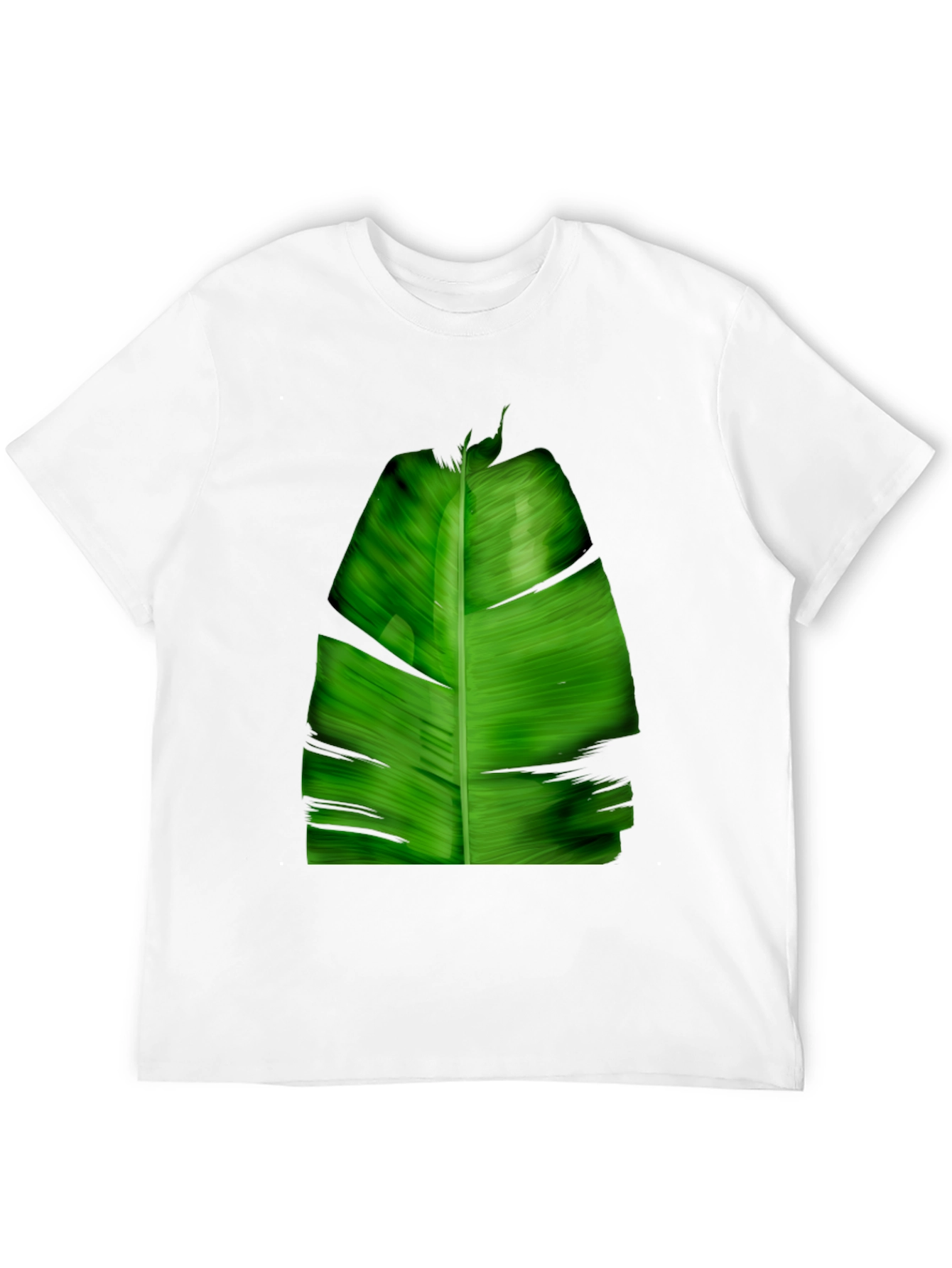 Tropical Green Leaf Print Black T-Shirt