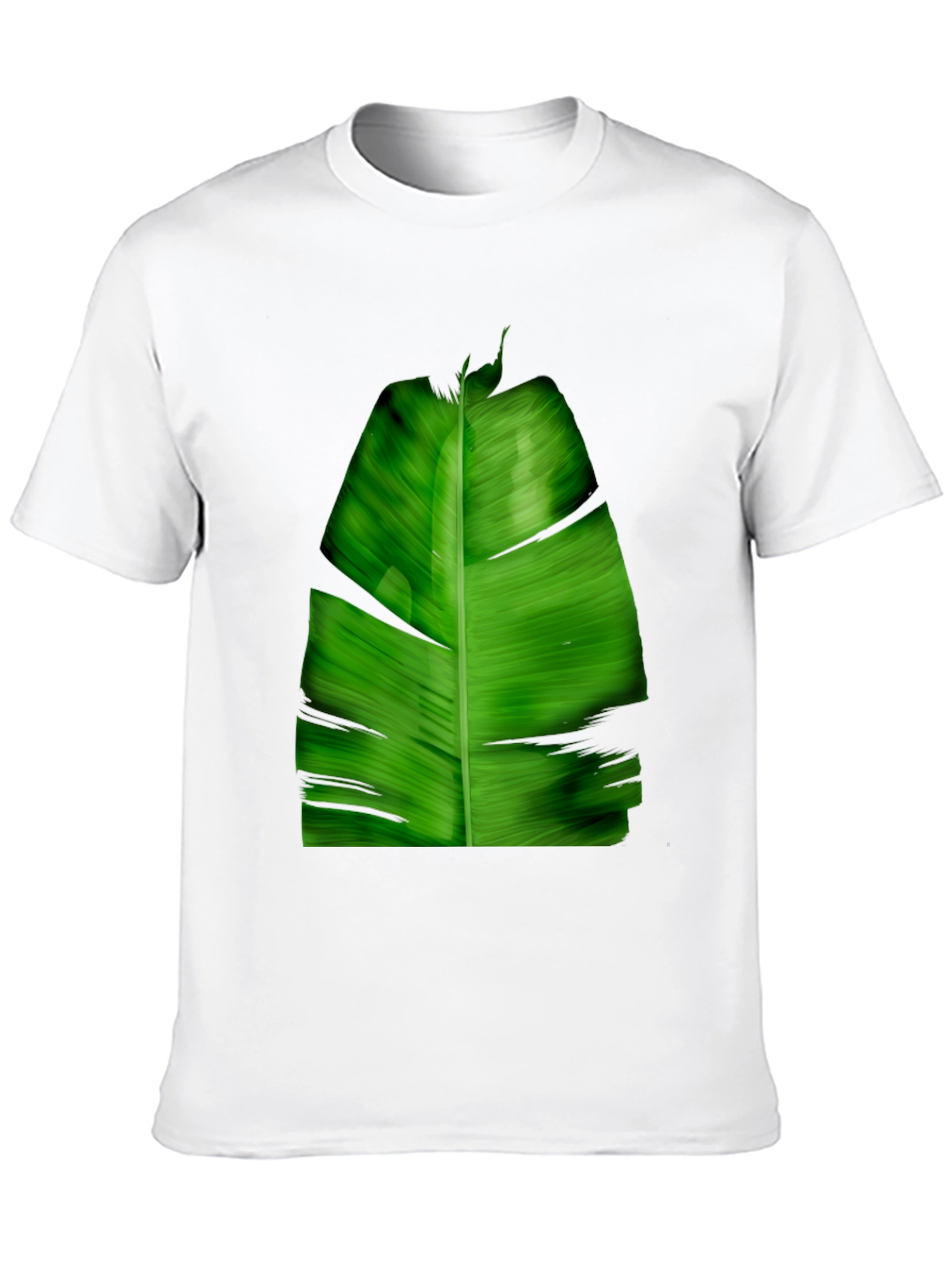 Tropical Green Leaf Print Black T-Shirt