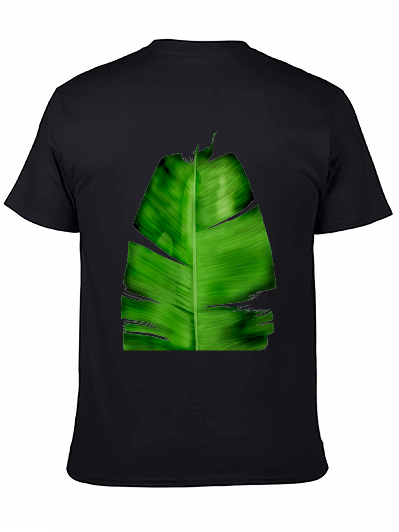 Tropical Green Leaf Print Black T-Shirt