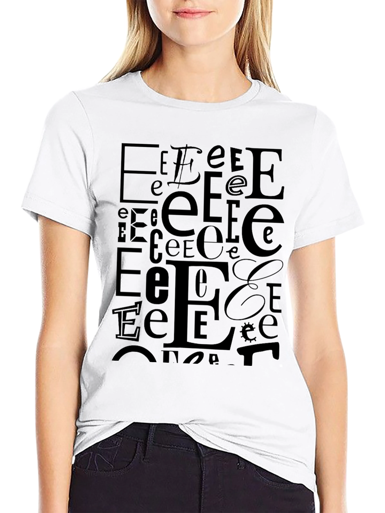 Letter E Pattern Black T-Shirt - Modern Design