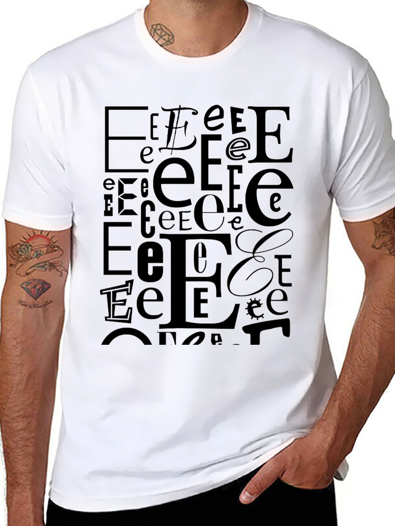 Letter E Pattern Black T-Shirt - Modern Design