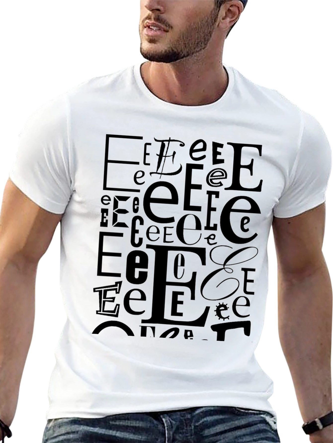 Letter E Pattern Black T-Shirt - Modern Design