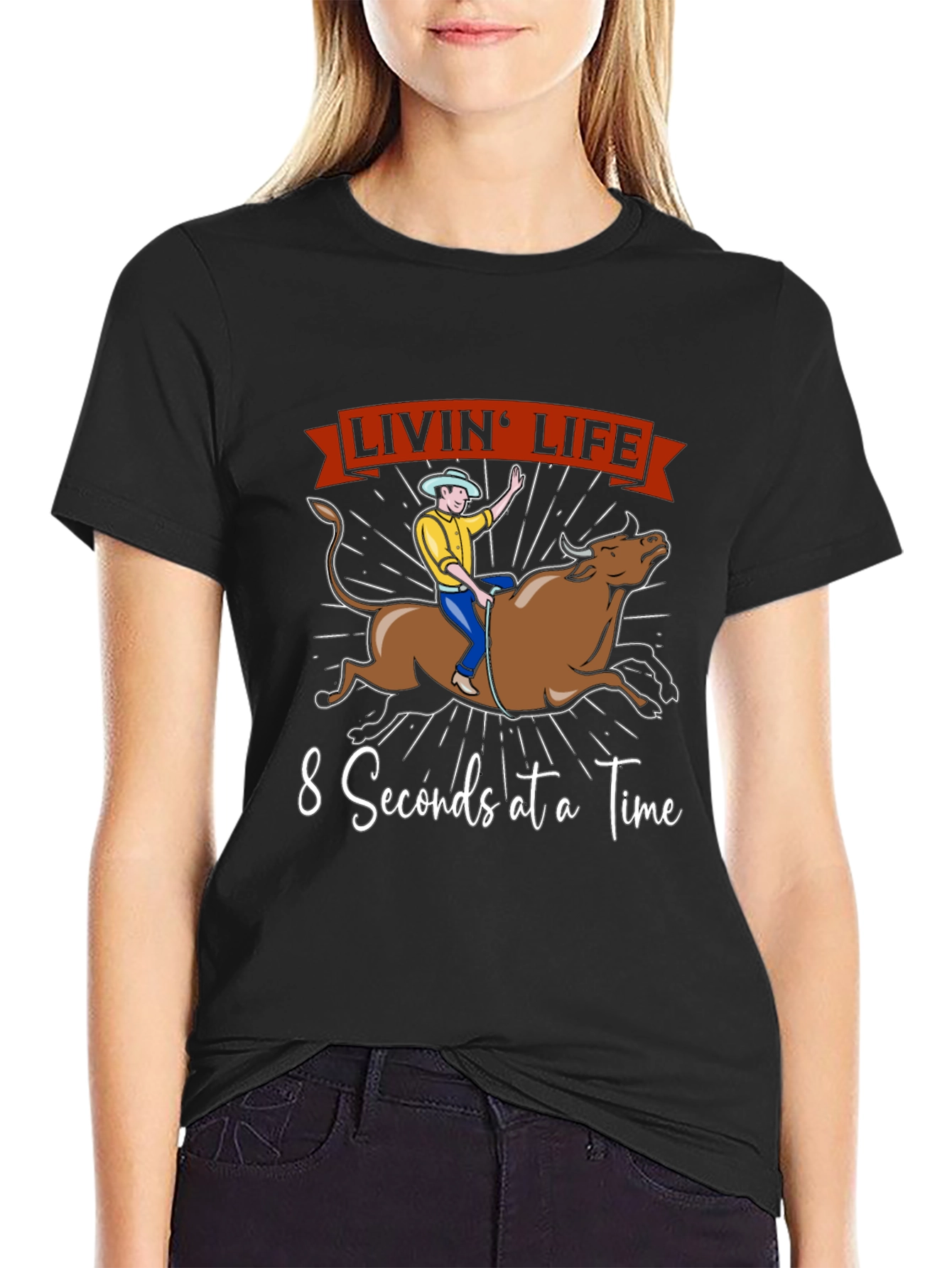 Livin Life Bull Riding Graphic T-Shirt