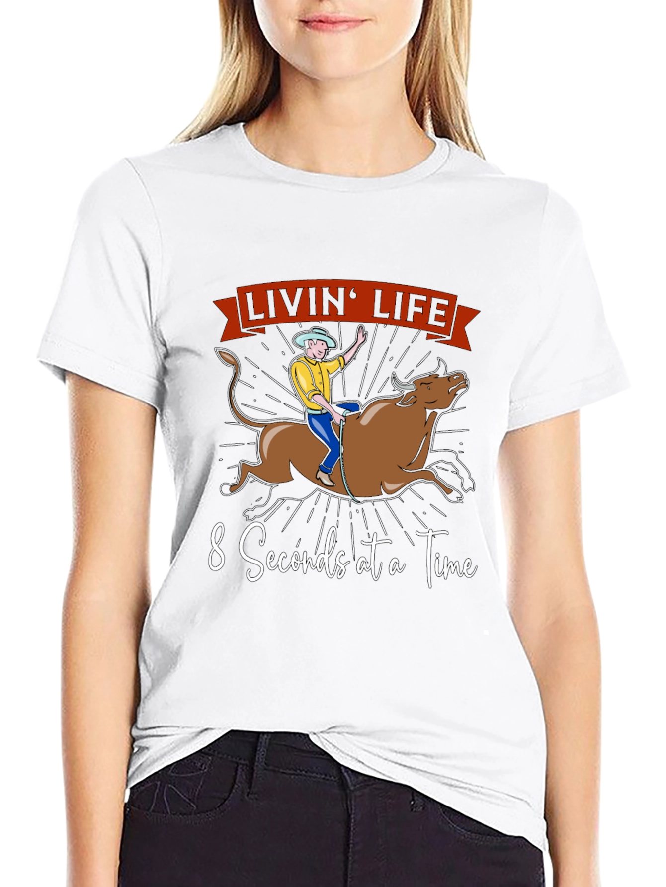 Livin Life Bull Riding Graphic T-Shirt