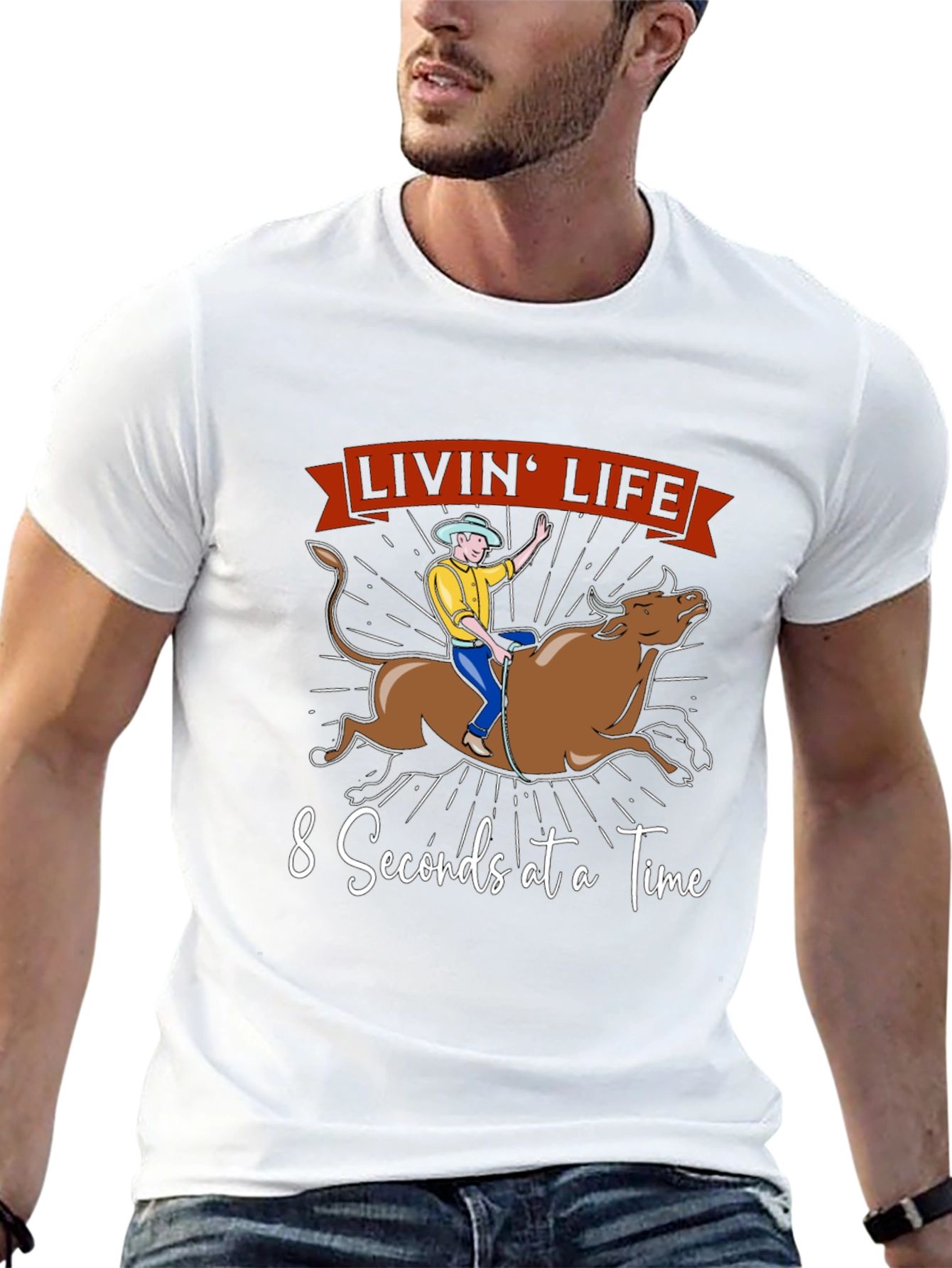 Livin Life Bull Riding Graphic T-Shirt