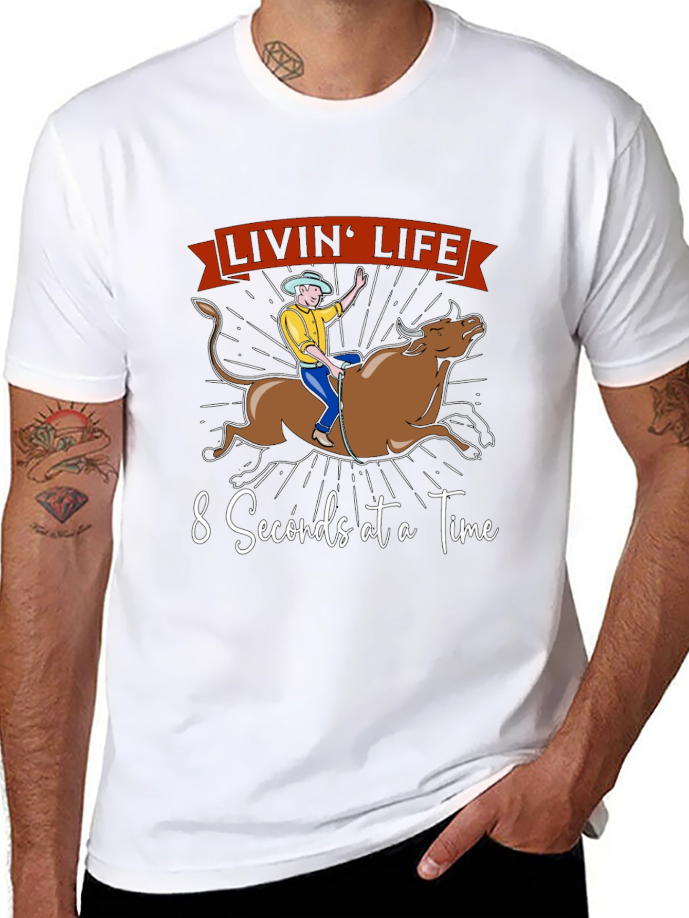 Livin Life Bull Riding Graphic T-Shirt