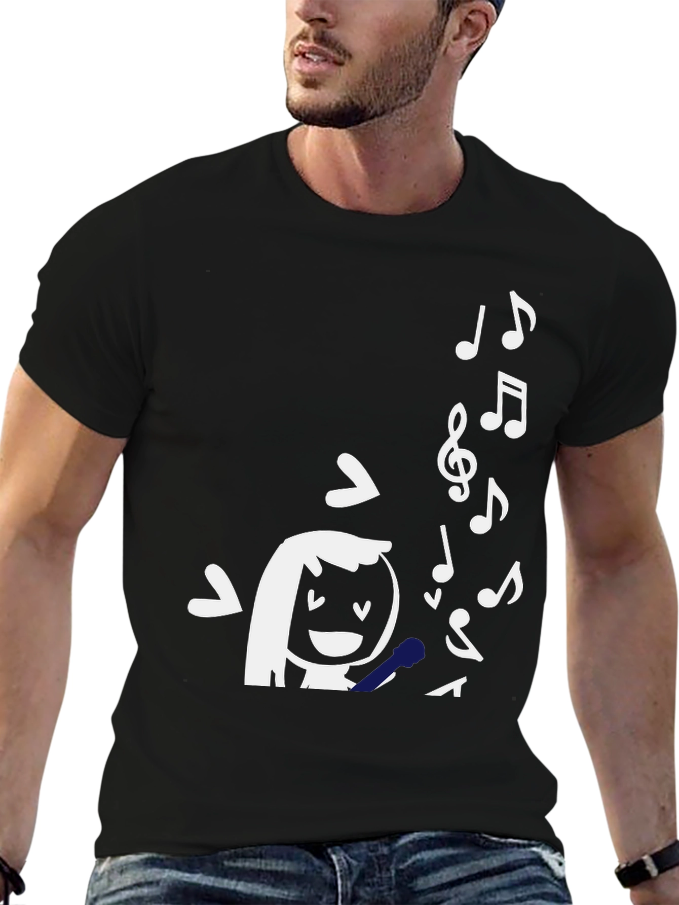Singing Girl Graphic Tee - Black Cotton T-Shirt