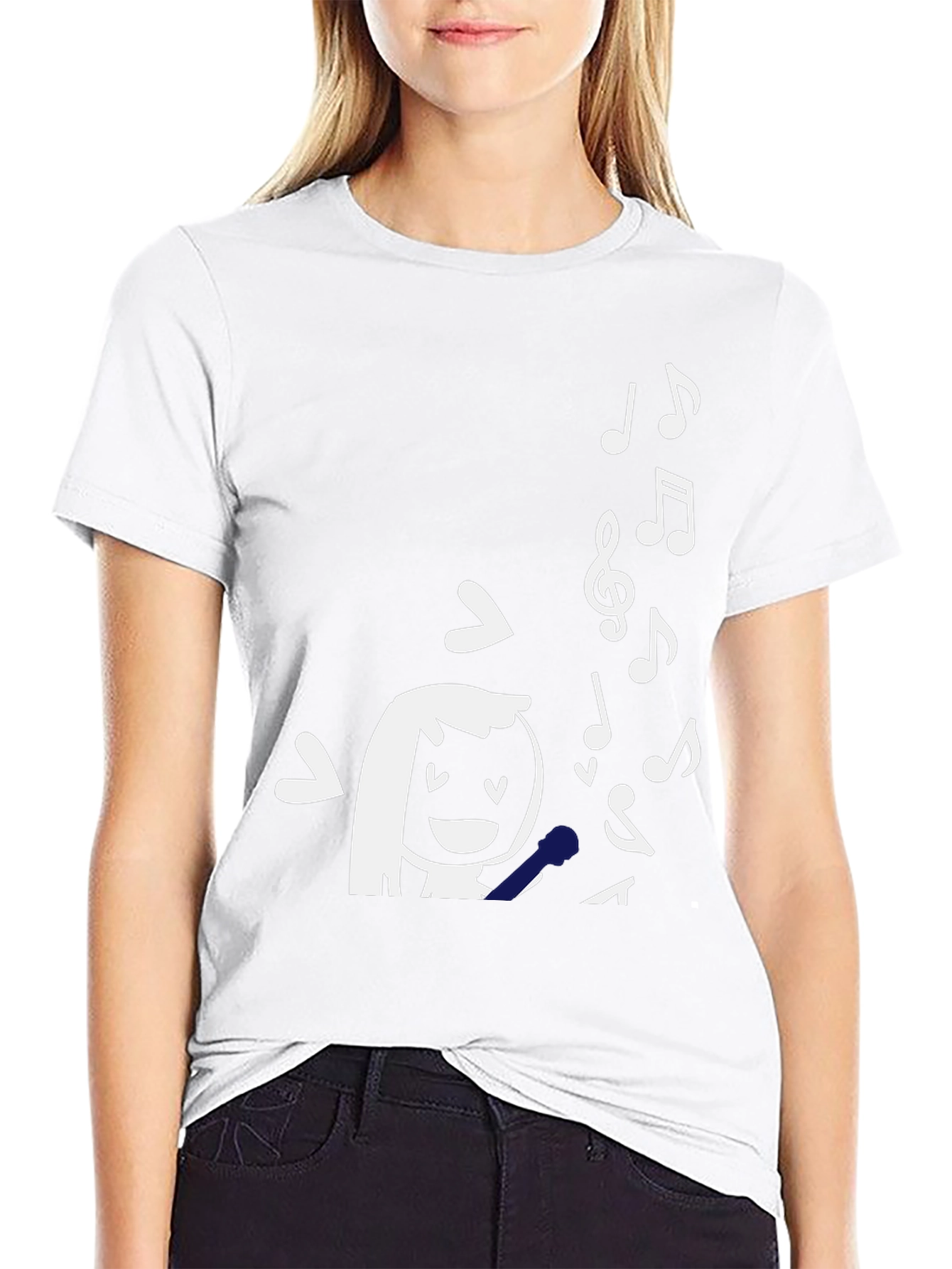 Singing Girl Graphic Tee - Black Cotton T-Shirt