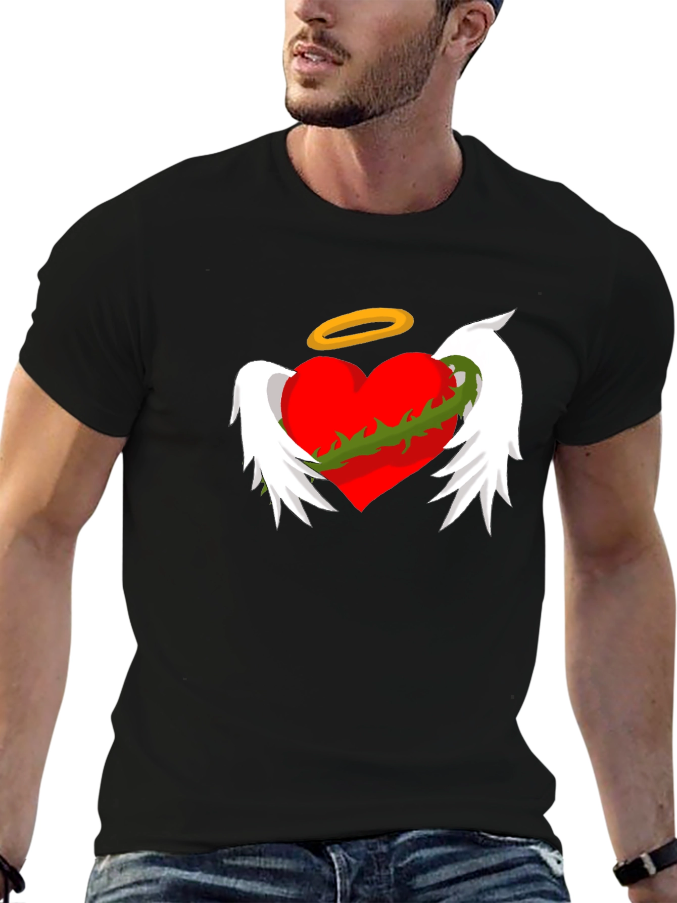 Winged Heart with Halo Graphic Tee - Black