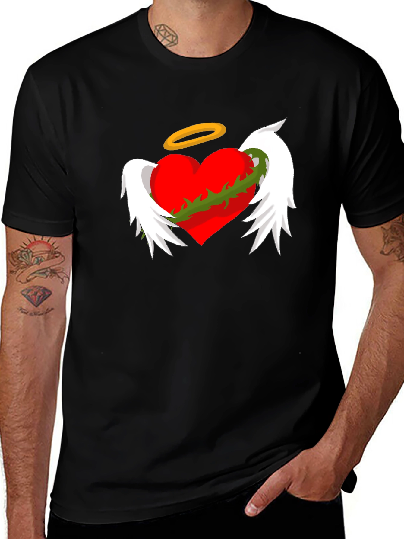 Winged Heart with Halo Graphic Tee - Black