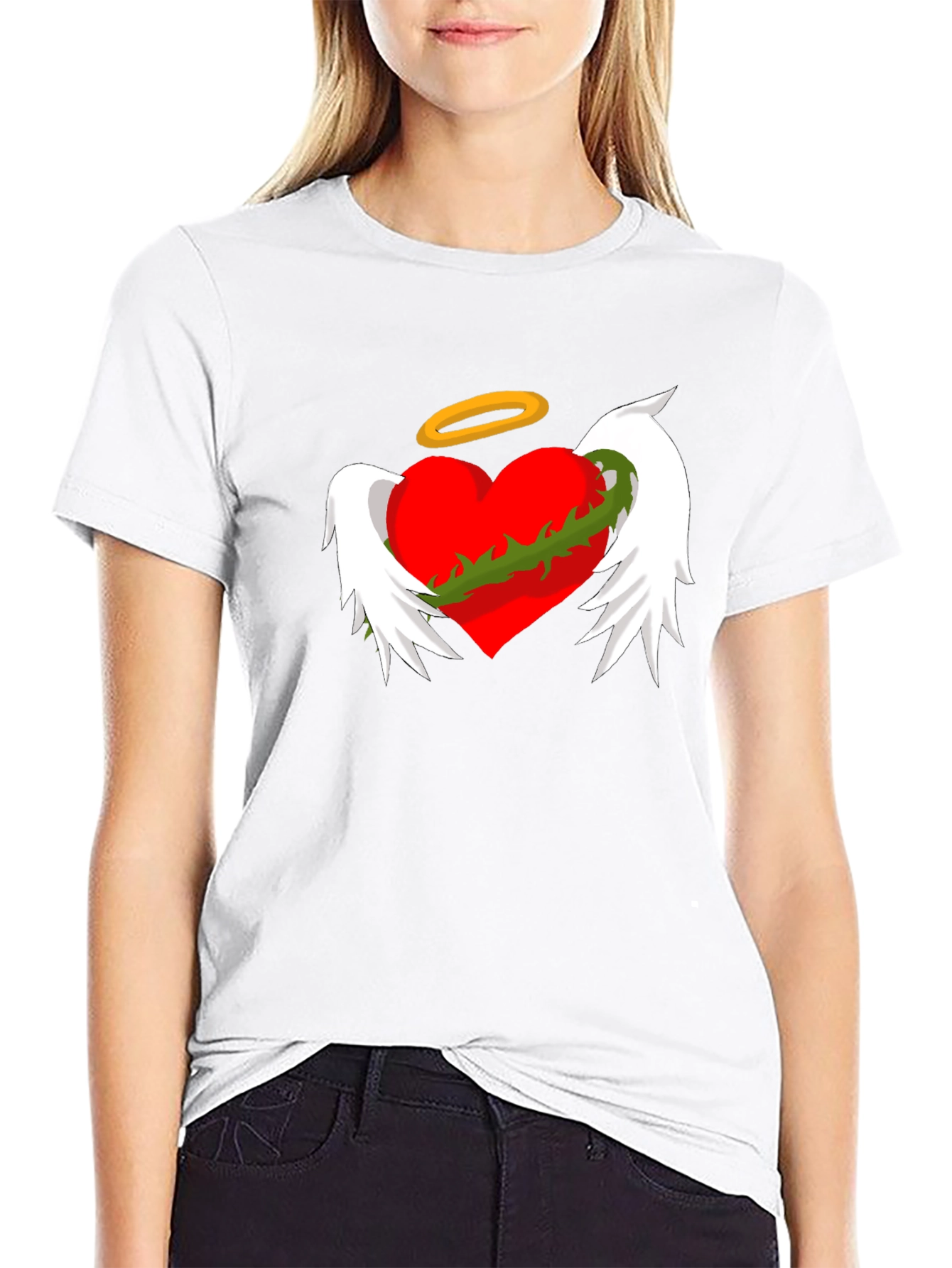 Winged Heart with Halo Graphic Tee - Black