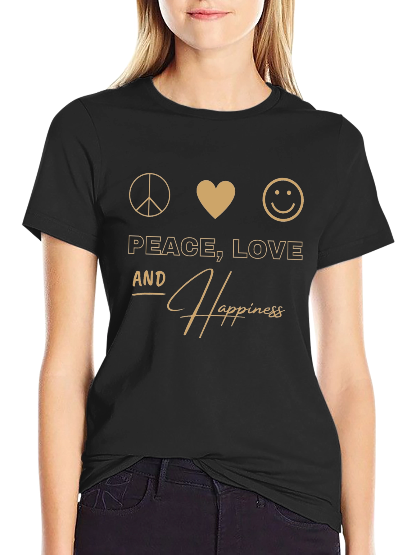 Peace Love and Happiness Graphic T-Shirt - Black