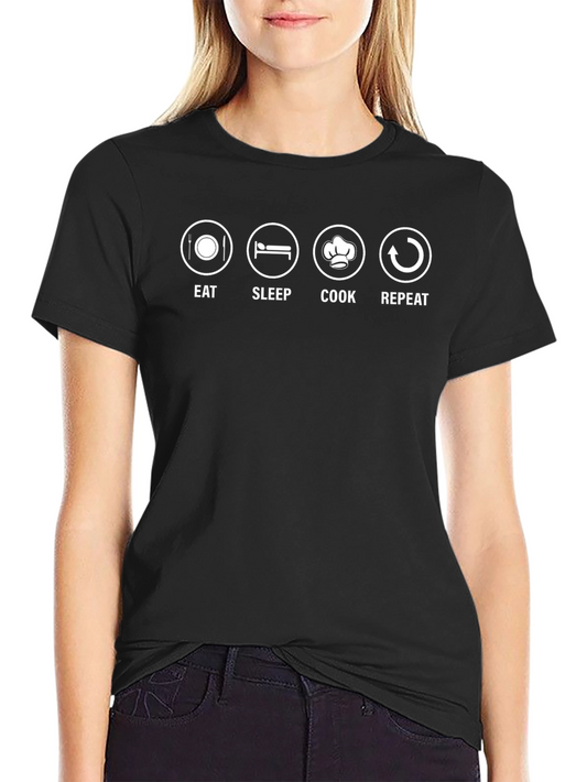 Eat Sleep Cook Repeat Black Graphic T-Shirt
