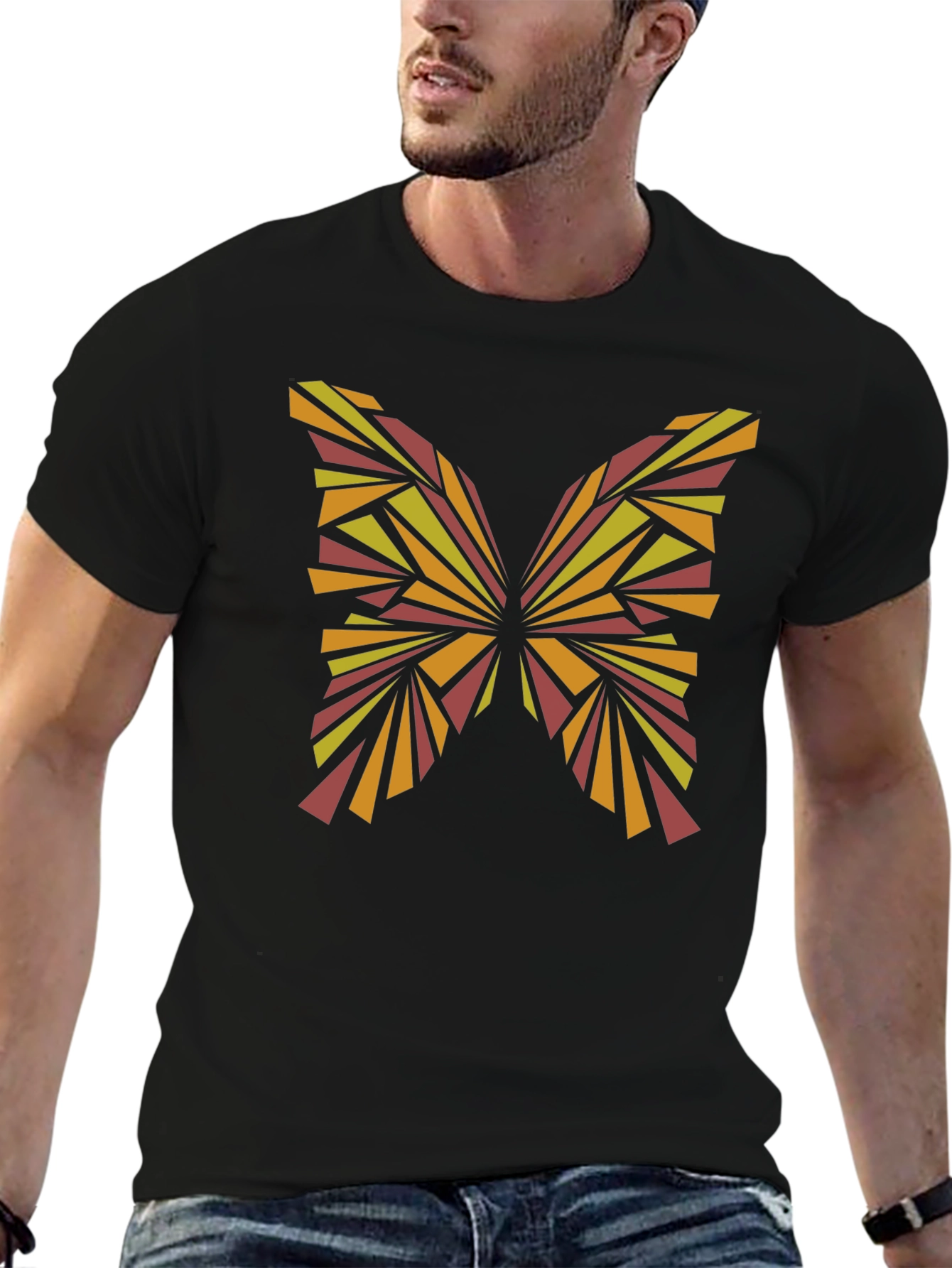Abstract Butterfly Graphic Tee - Stylish Black T-Shirt