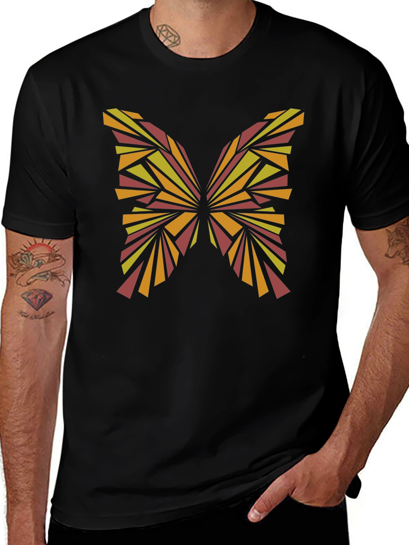Abstract Butterfly Graphic Tee - Stylish Black T-Shirt