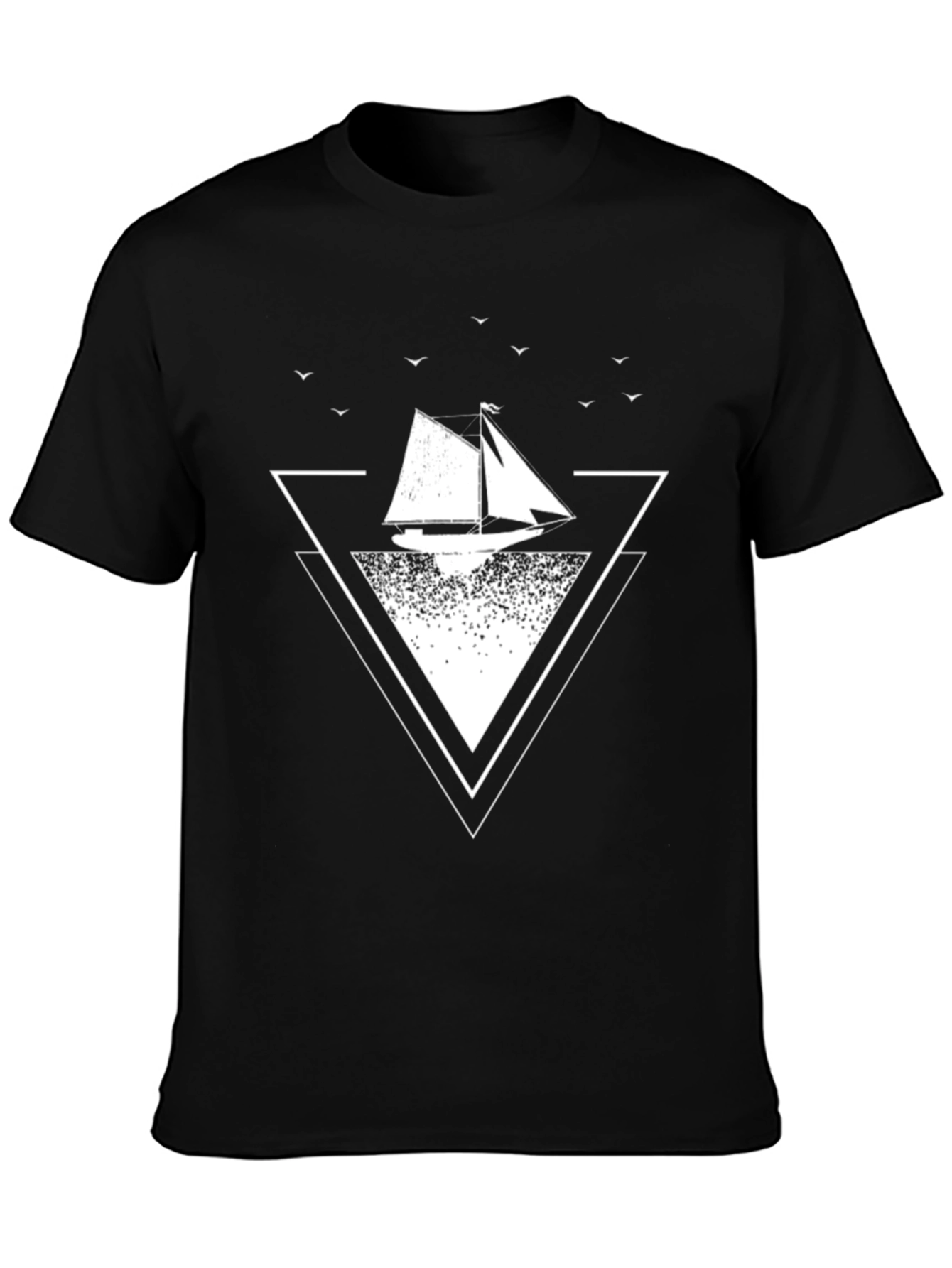 Sailboat Graphic Tee - Black Cotton T-Shirt