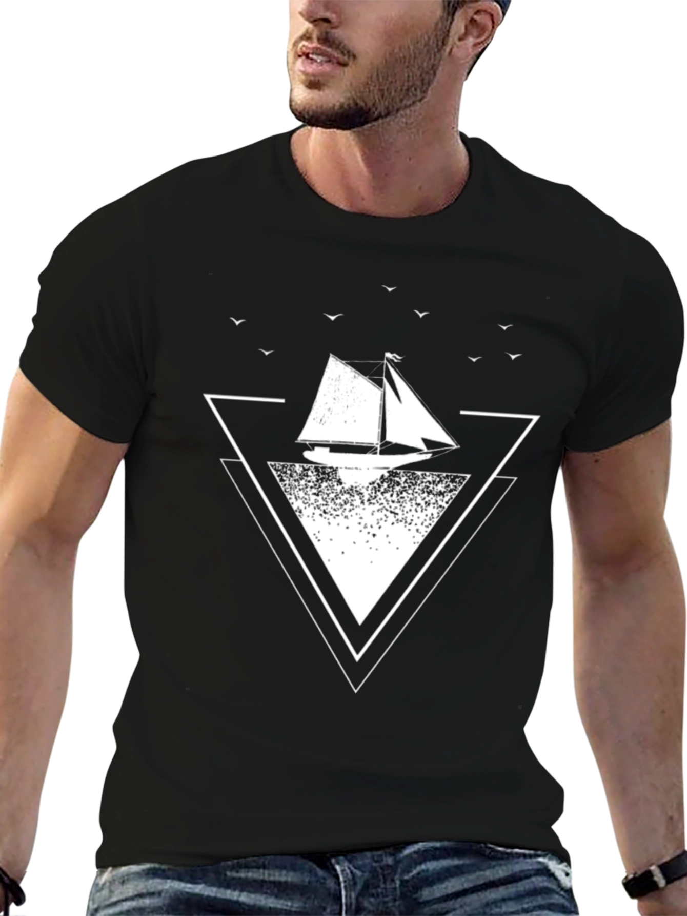 Sailboat Graphic Tee - Black Cotton T-Shirt