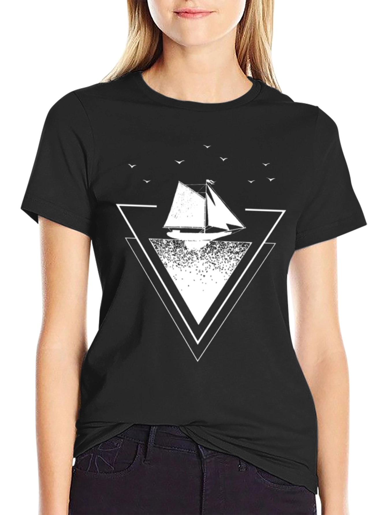 Sailboat Graphic Tee - Black Cotton T-Shirt