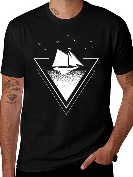 Sailboat Graphic Tee - Black Cotton T-Shirt