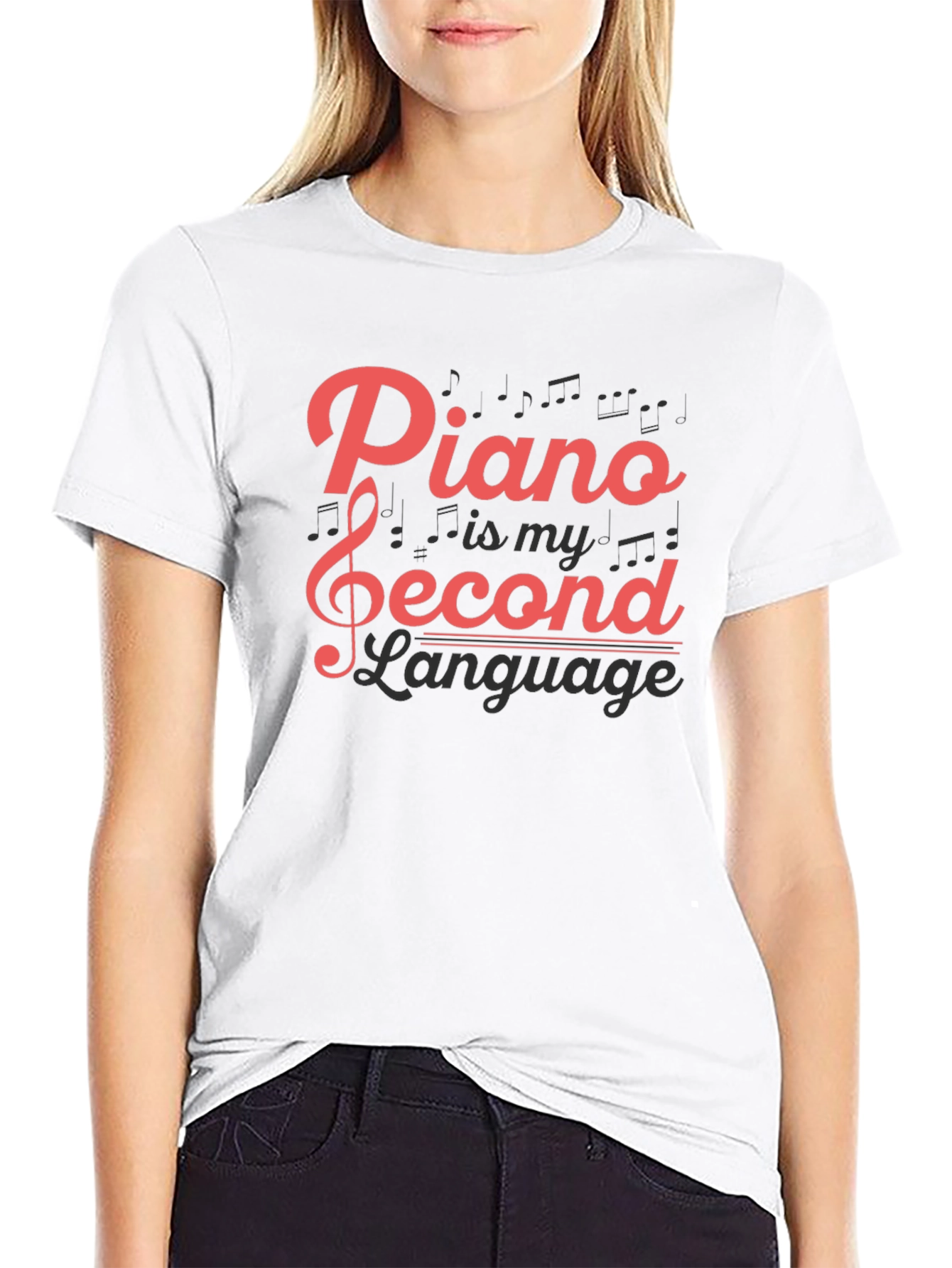 Piano is My Second Language Black T-Shirt