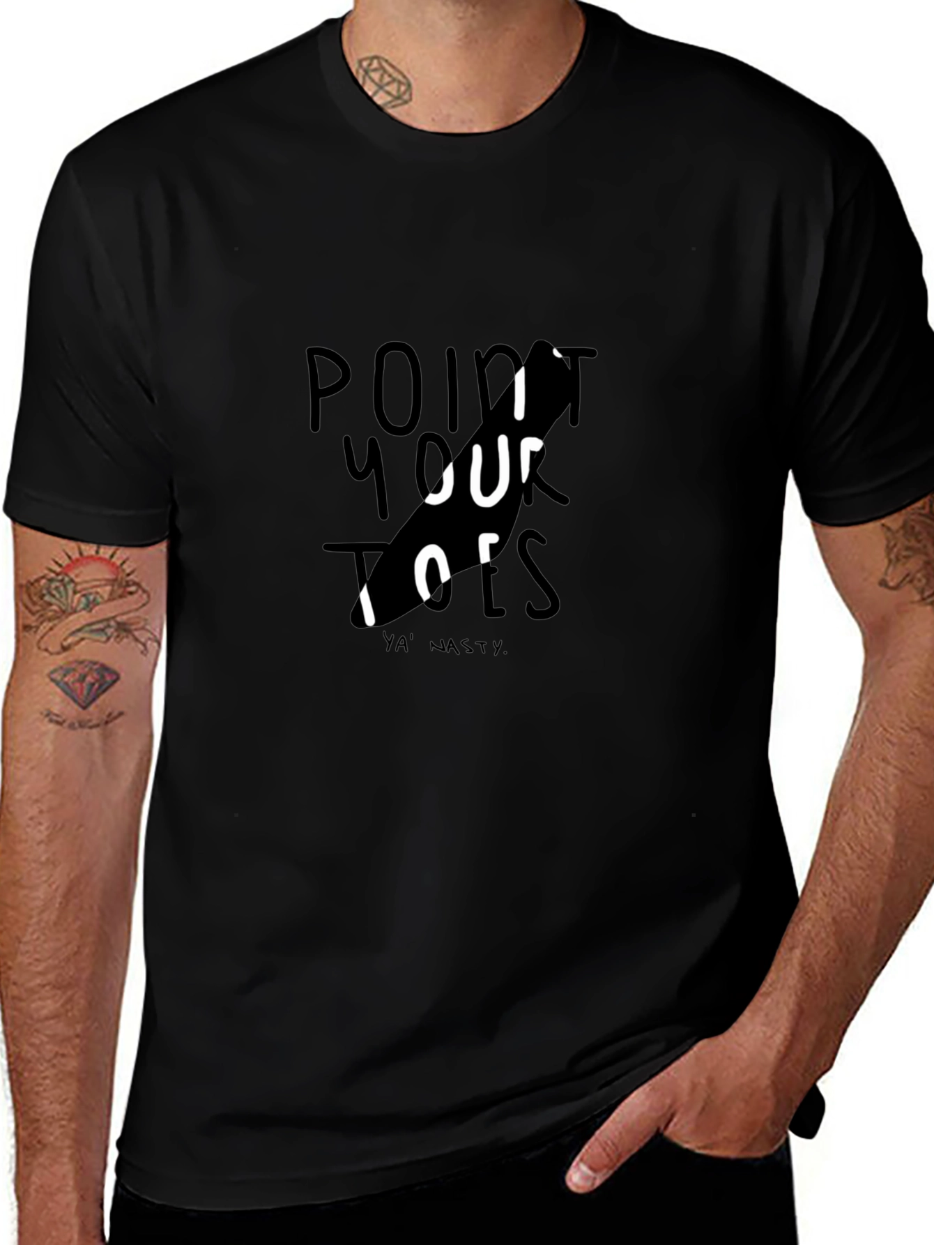 Point Your Toes Graphic Tee - Black Cotton Casual