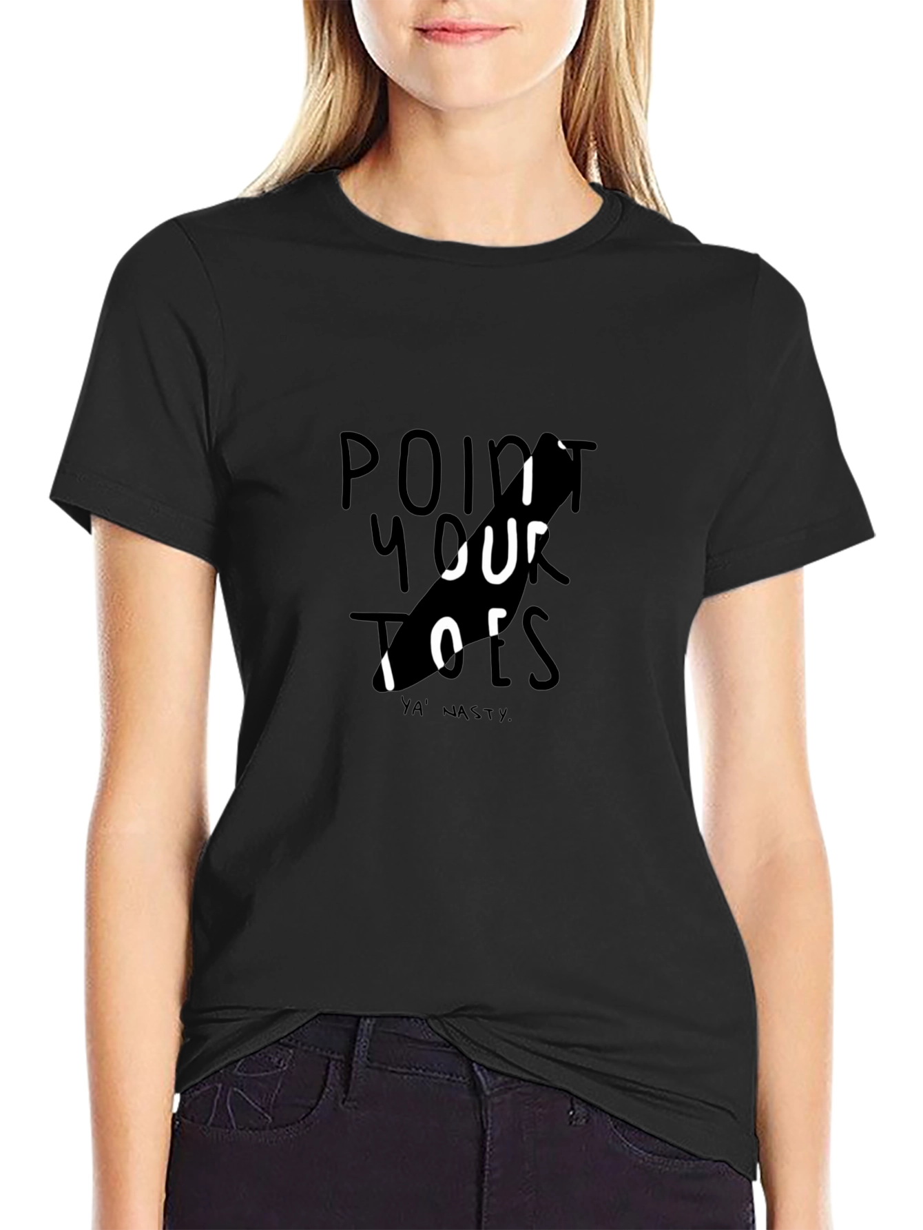 Point Your Toes Graphic Tee - Black Cotton Casual