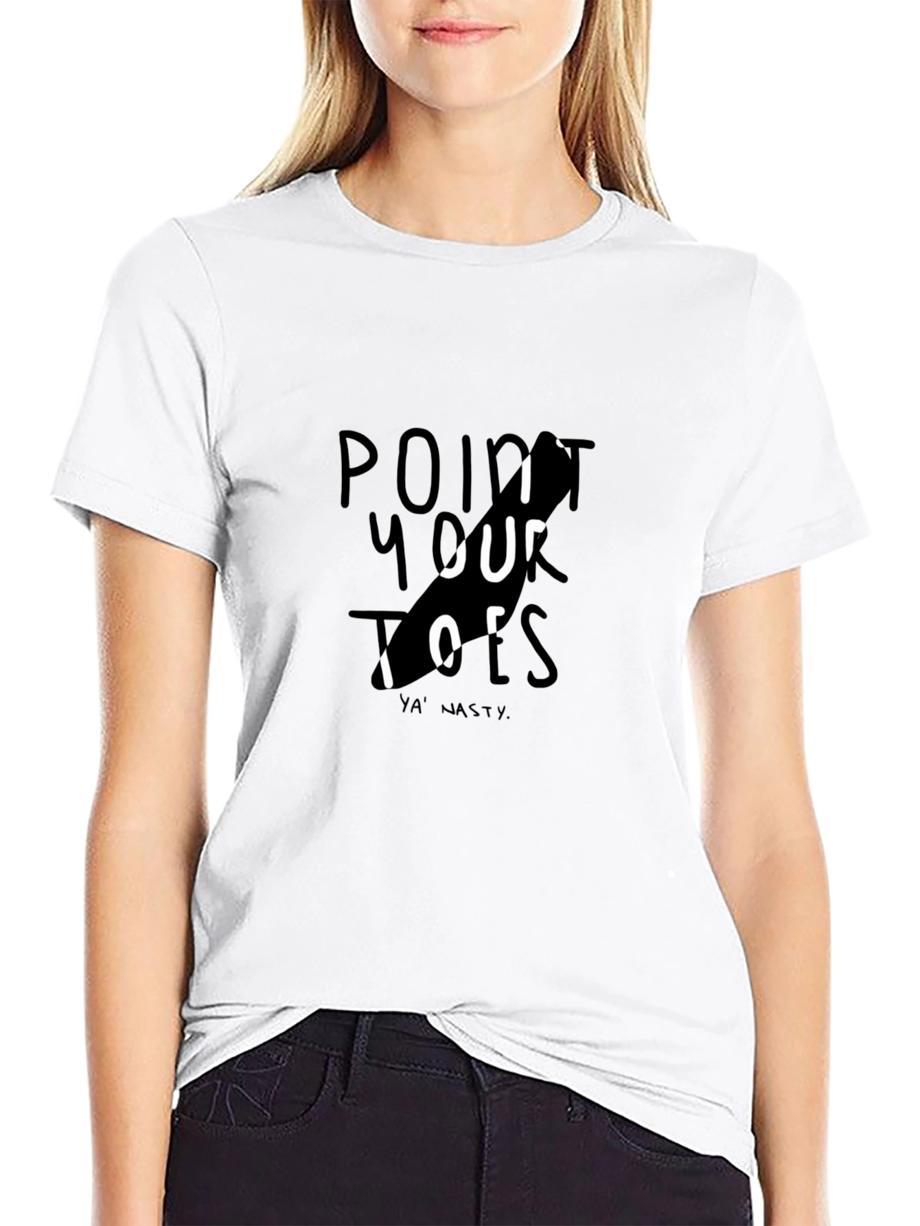 Point Your Toes Graphic Tee - Black Cotton Casual