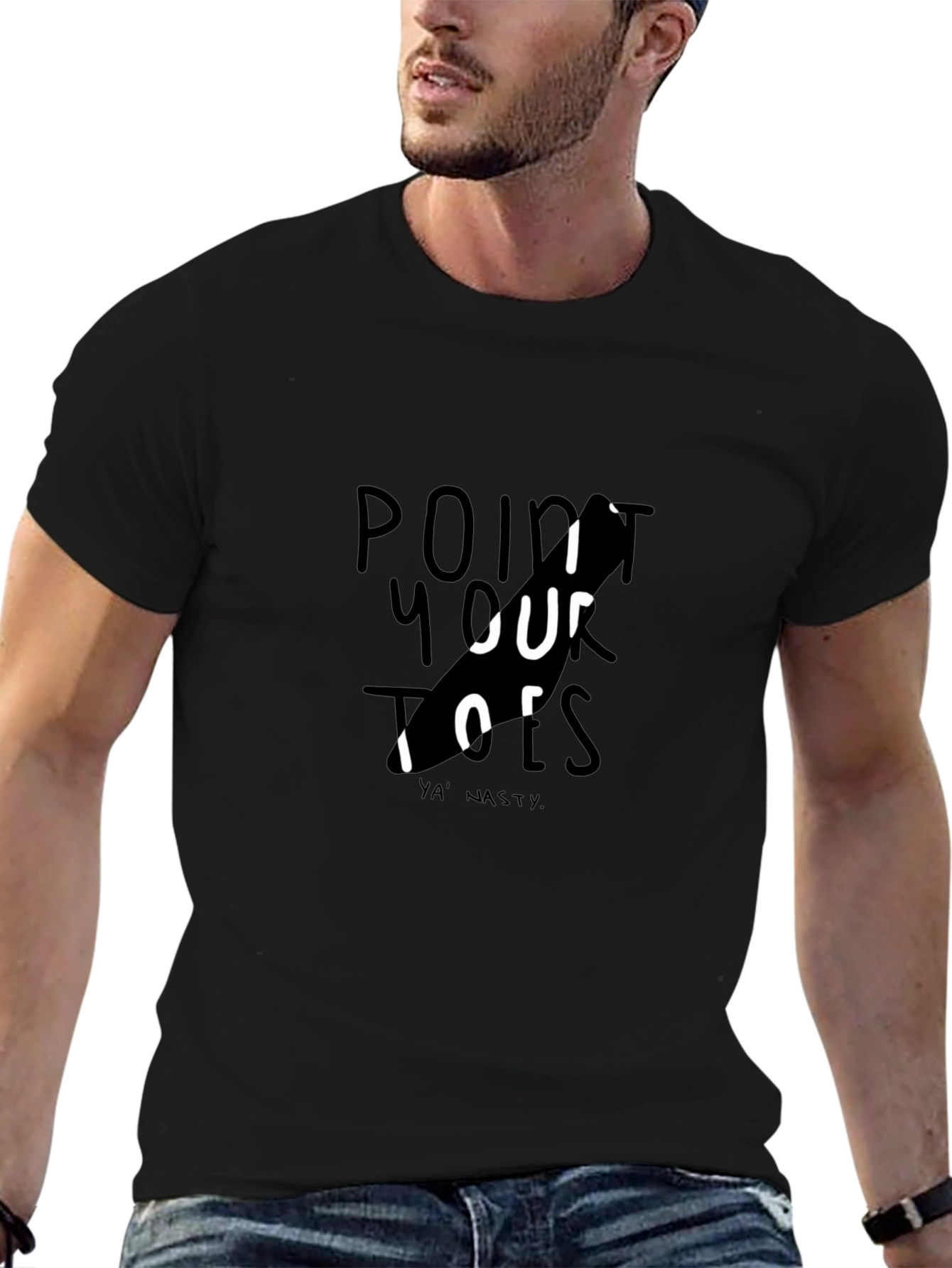 Point Your Toes Graphic Tee - Black Cotton Casual
