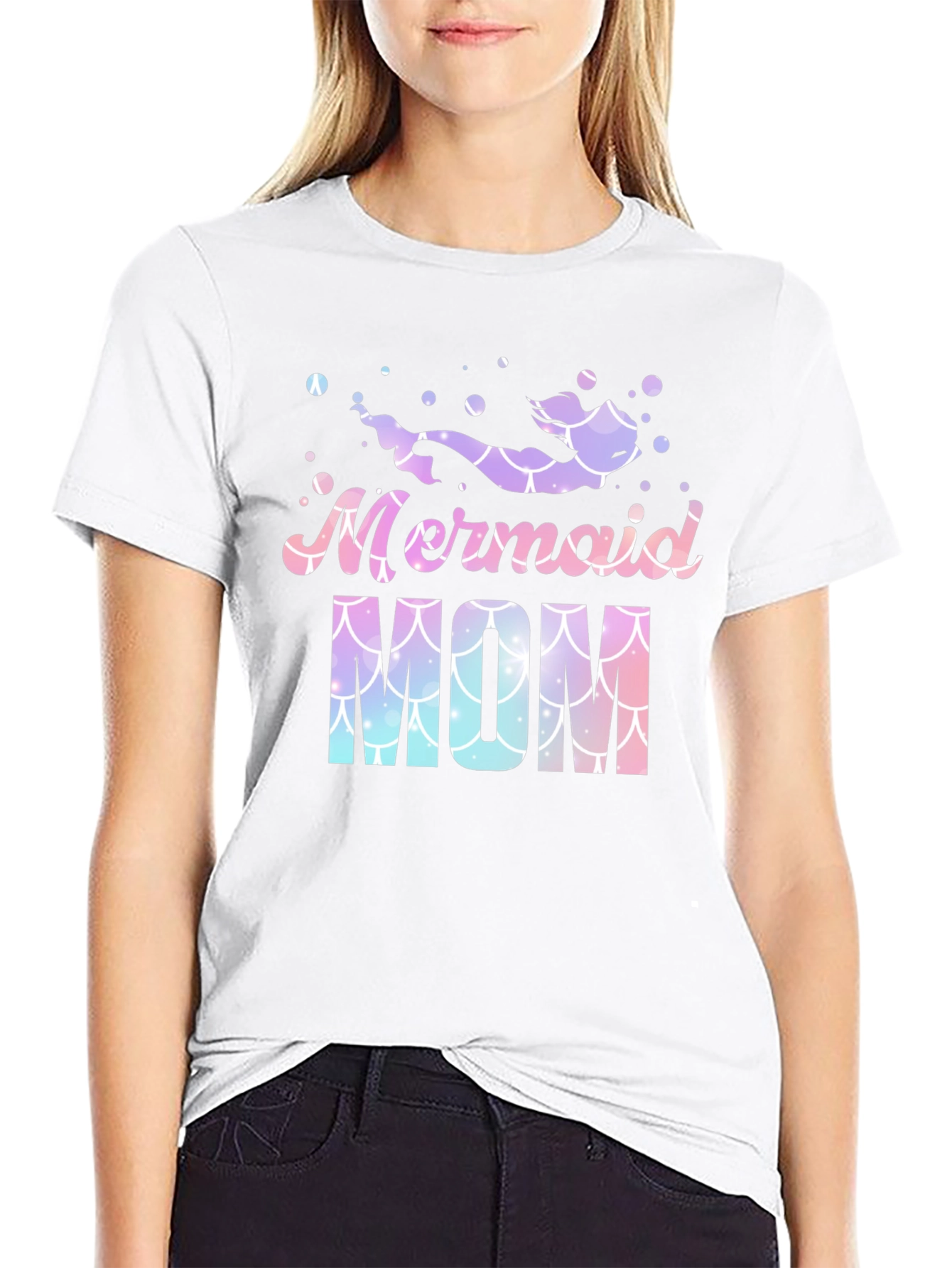 Mermaid Mom Graphic Tee - Black Cotton Blend