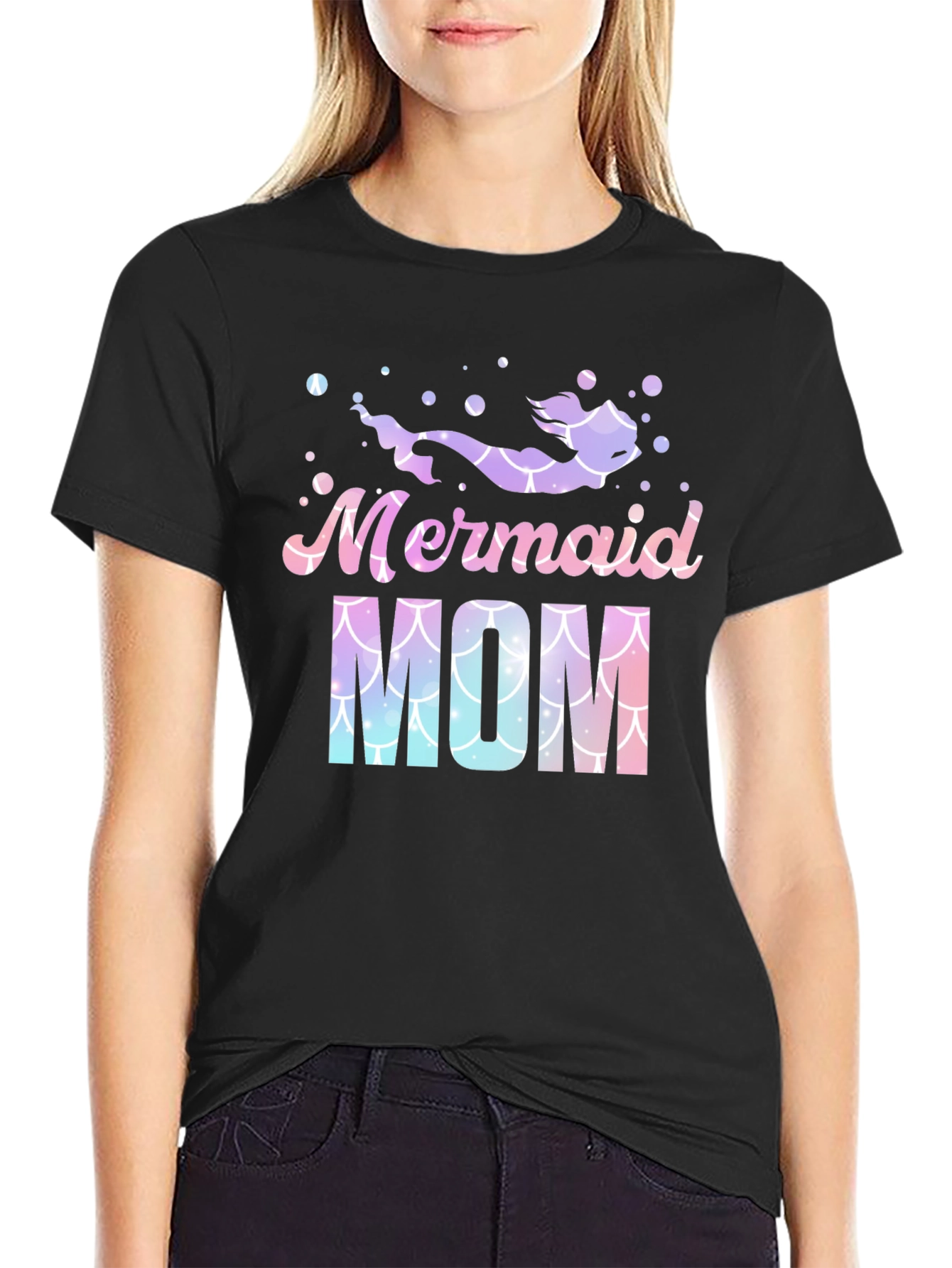 Mermaid Mom Graphic Tee - Black Cotton Blend