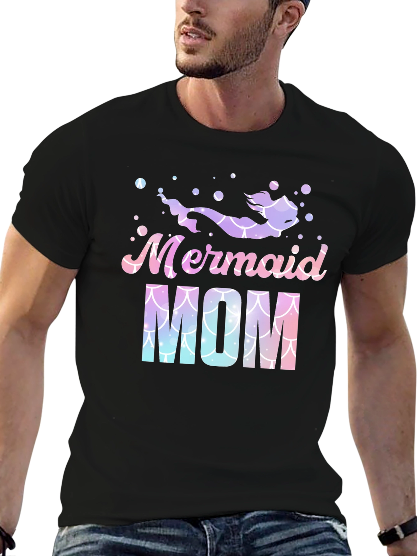 Mermaid Mom Graphic Tee - Black Cotton Blend