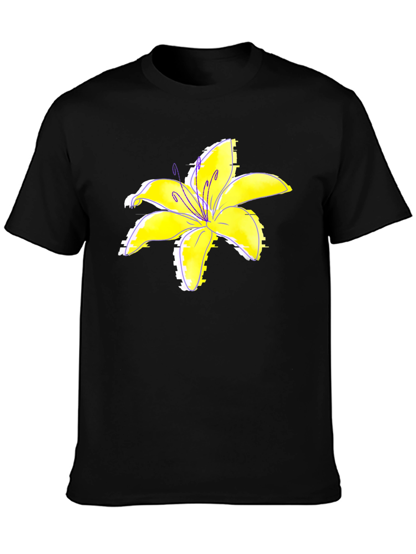 Black T-Shirt with Yellow Lily Flower Print