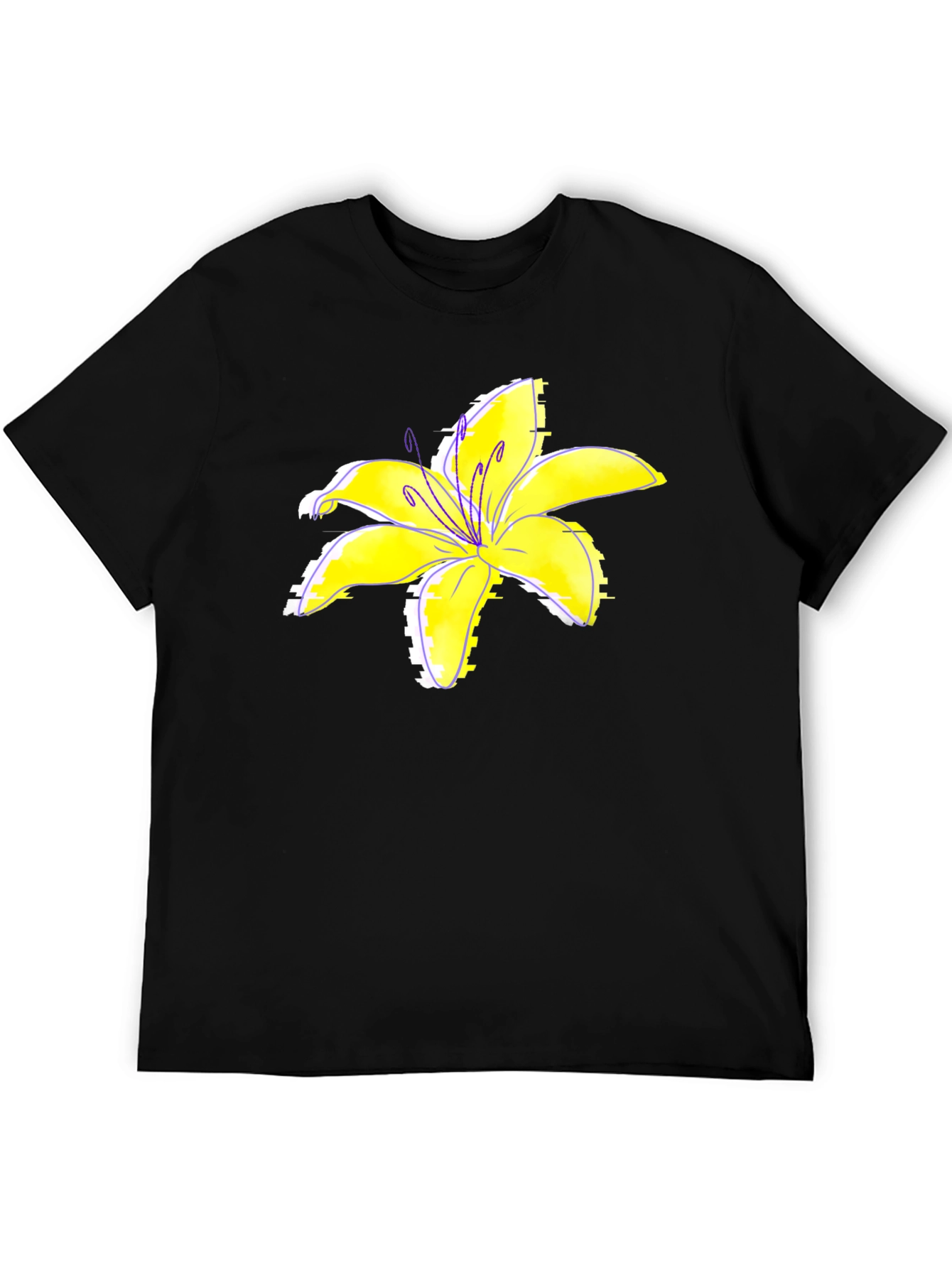 Black T-Shirt with Yellow Lily Flower Print