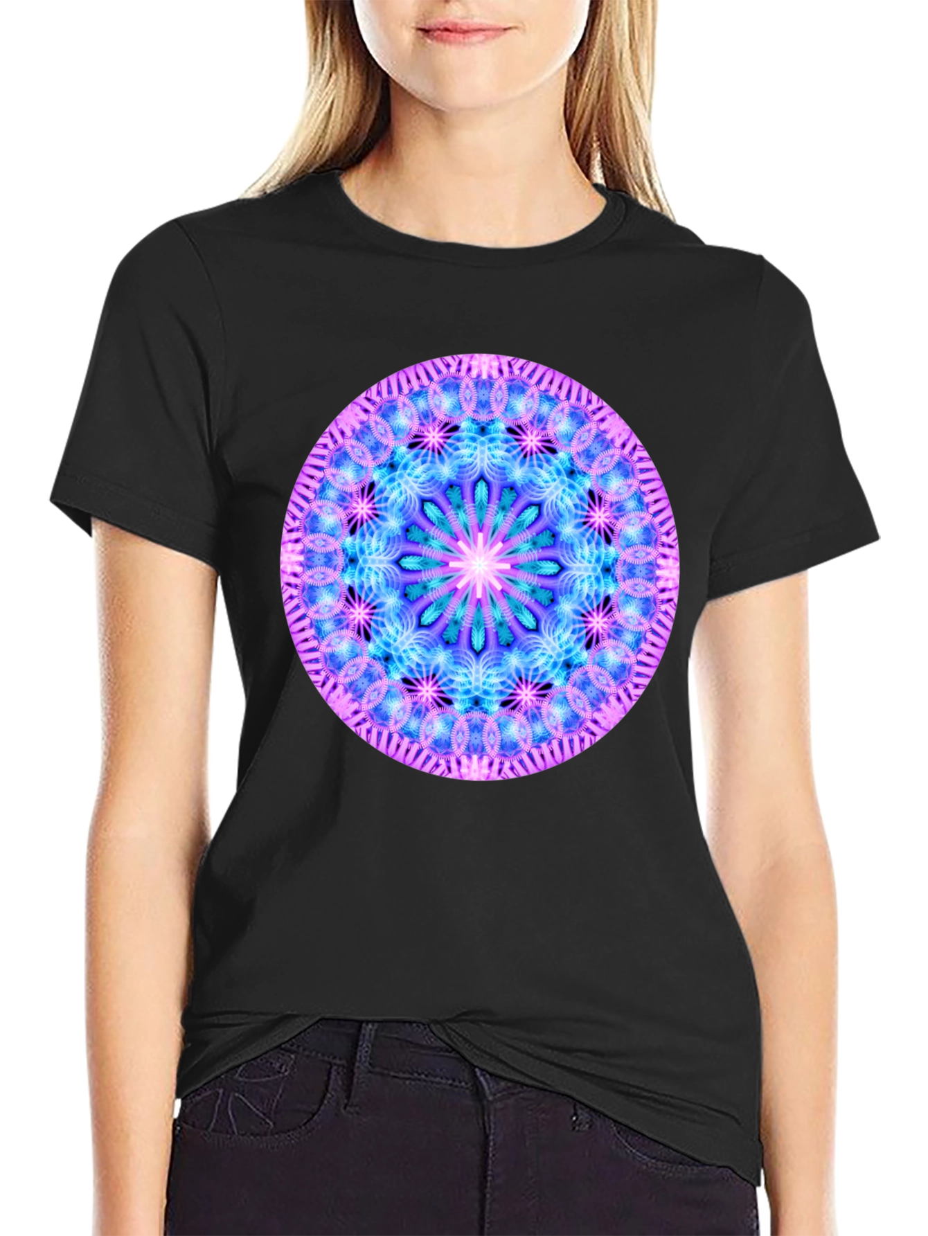 Mandala Graphic Tee - Black Cotton Blend