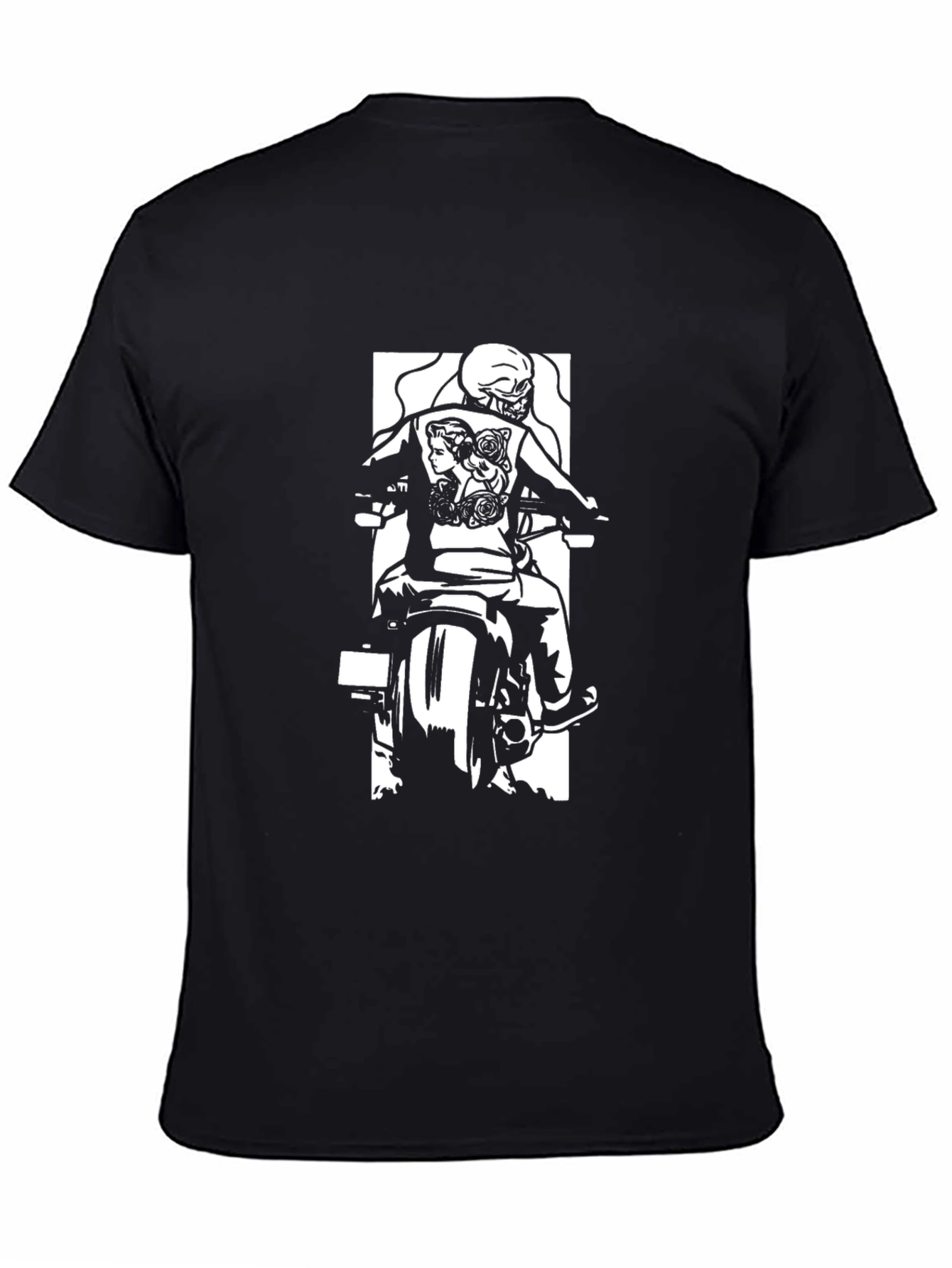 Biker Graphic T-Shirt - Skull and Roses Design