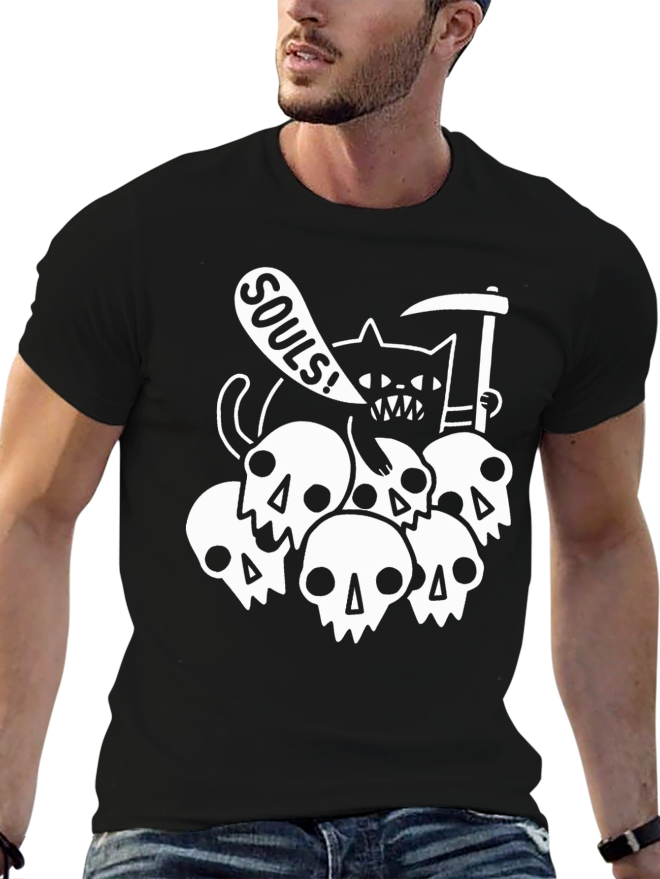 Souls Cat Skull Graphic T-Shirt