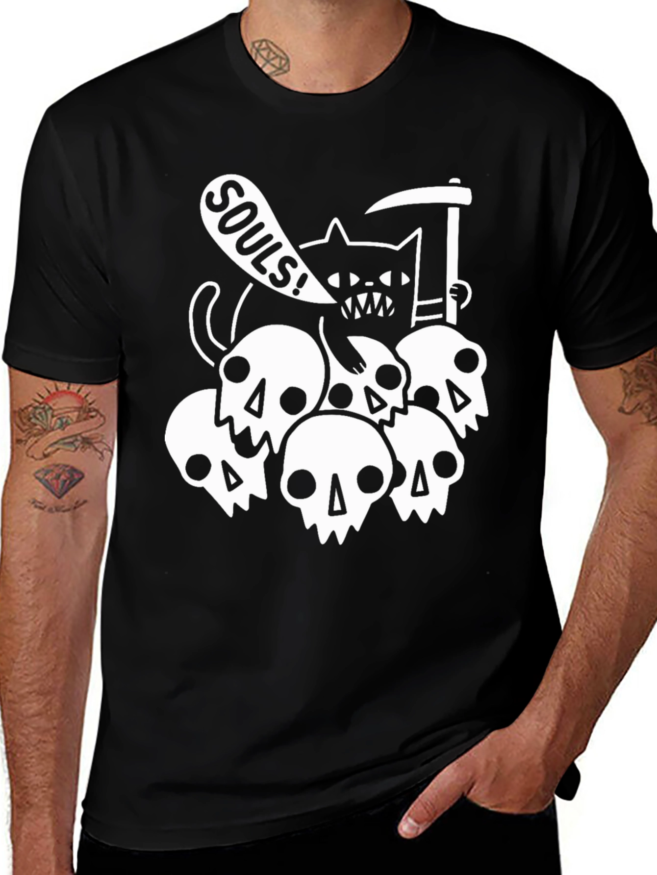 Souls Cat Skull Graphic T-Shirt