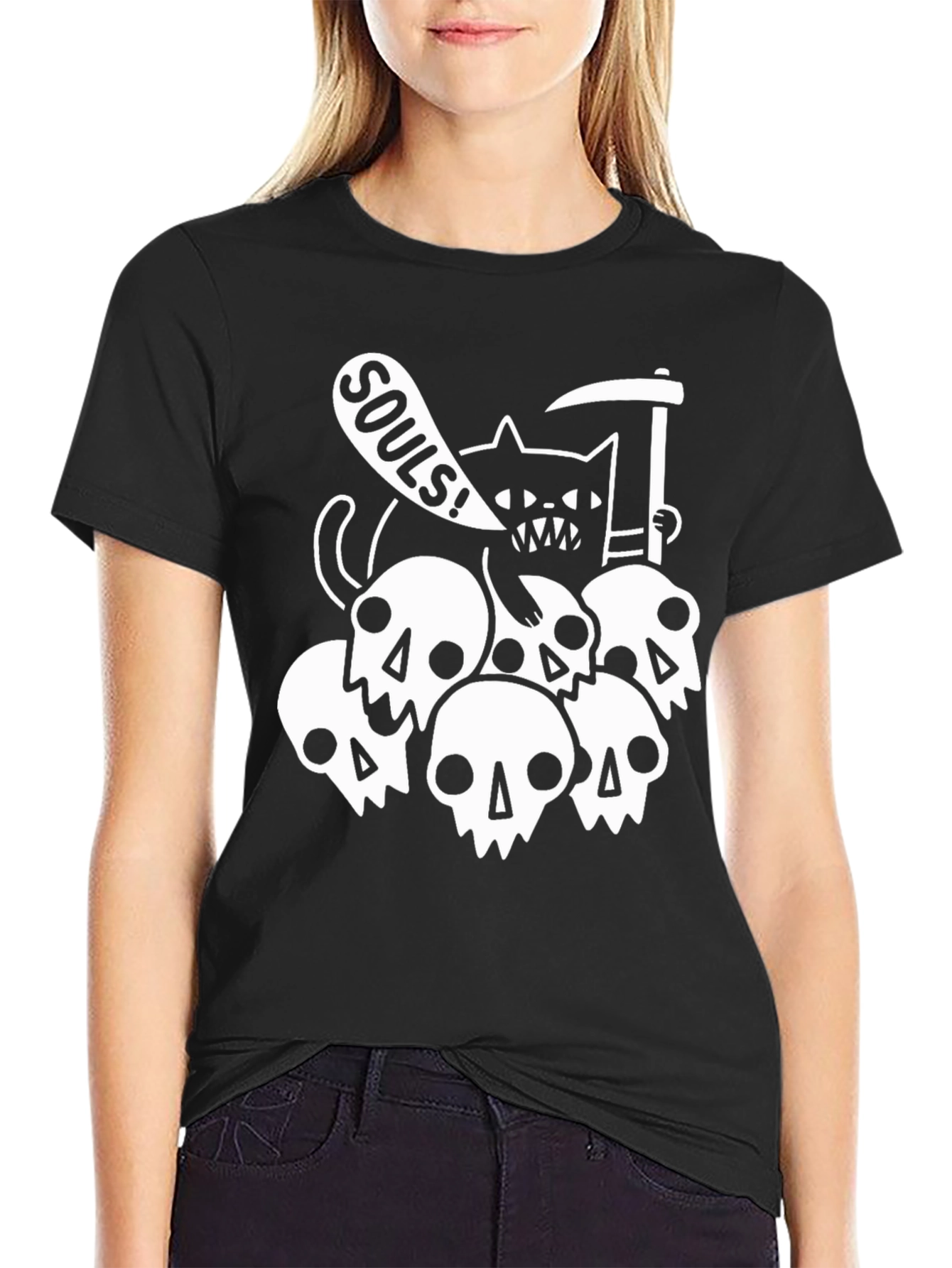 Souls Cat Skull Graphic T-Shirt