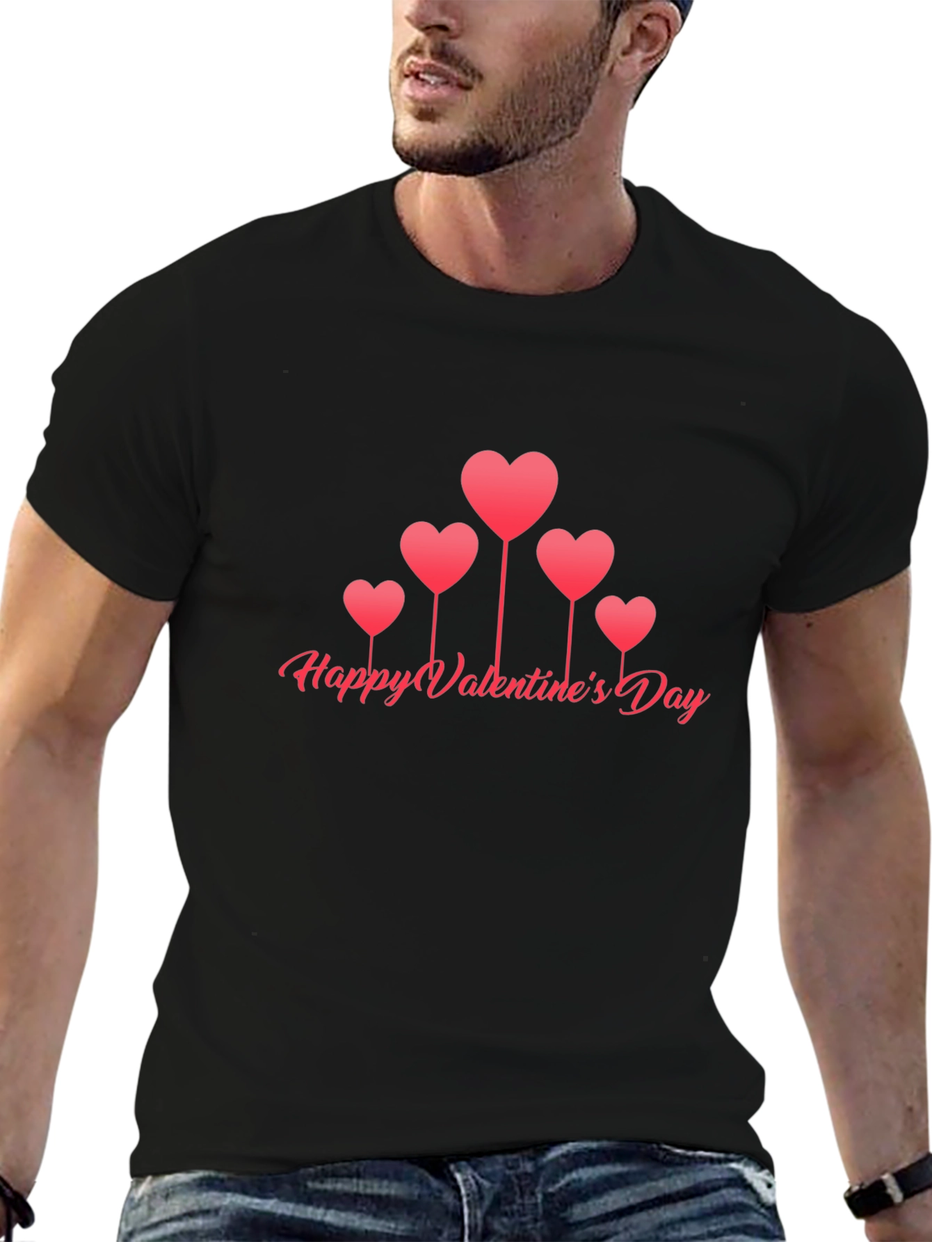 Valentines Day Heart Balloons Black T-Shirt