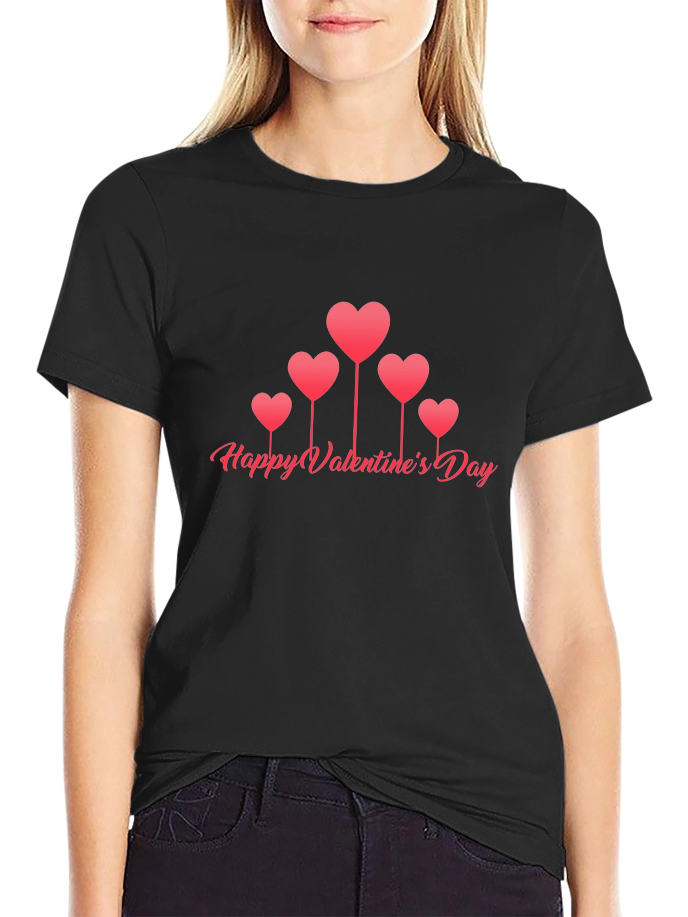 Valentines Day Heart Balloons Black T-Shirt