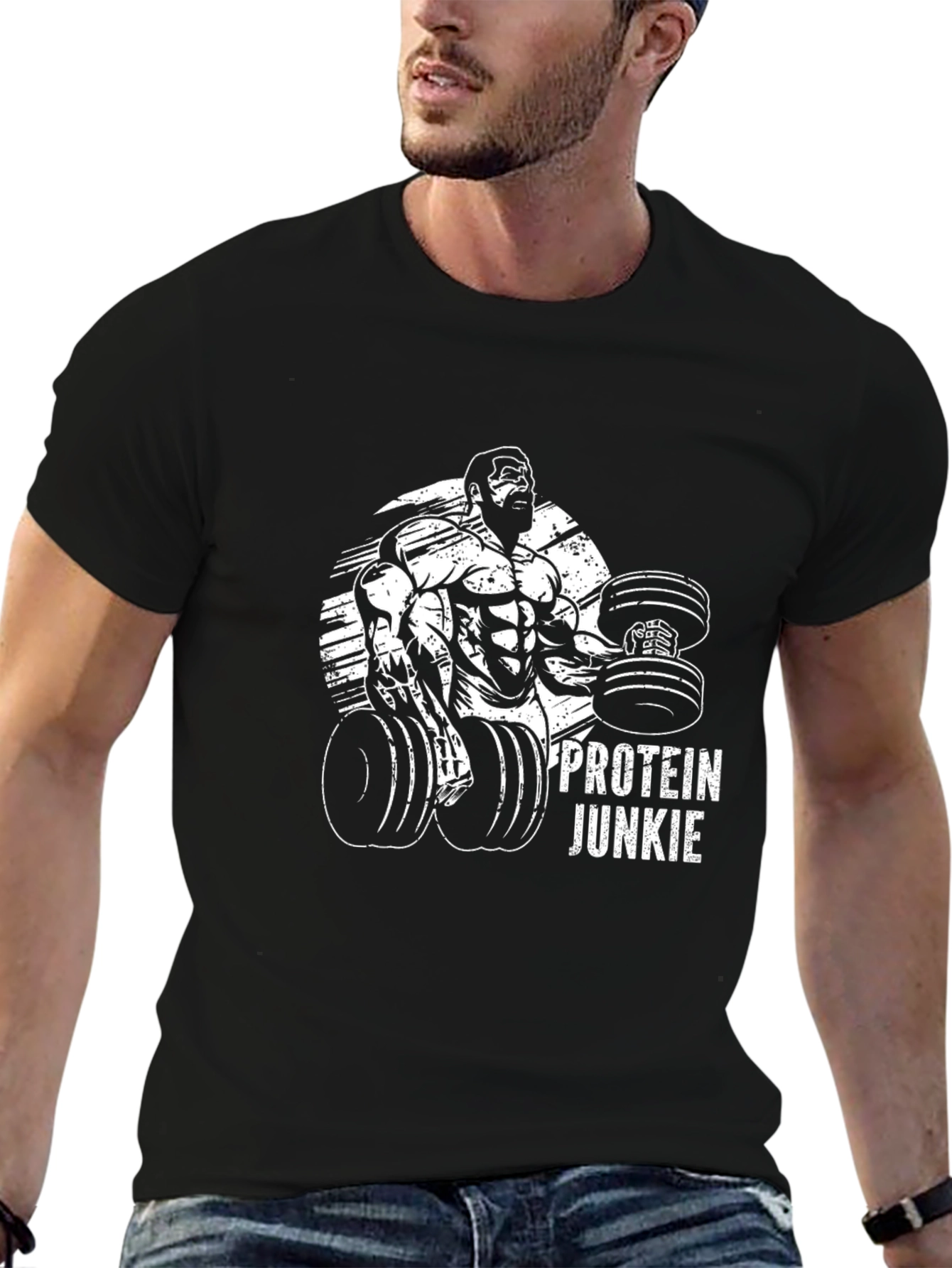 Protein Junkie Graphic T-Shirt - Black Gym Fitness Tee