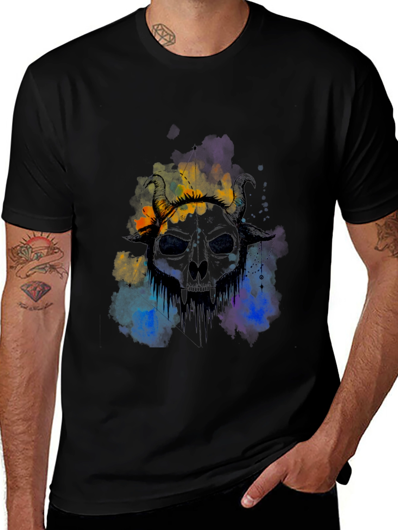 Horned Skull Graphic Tee - Edgy Style