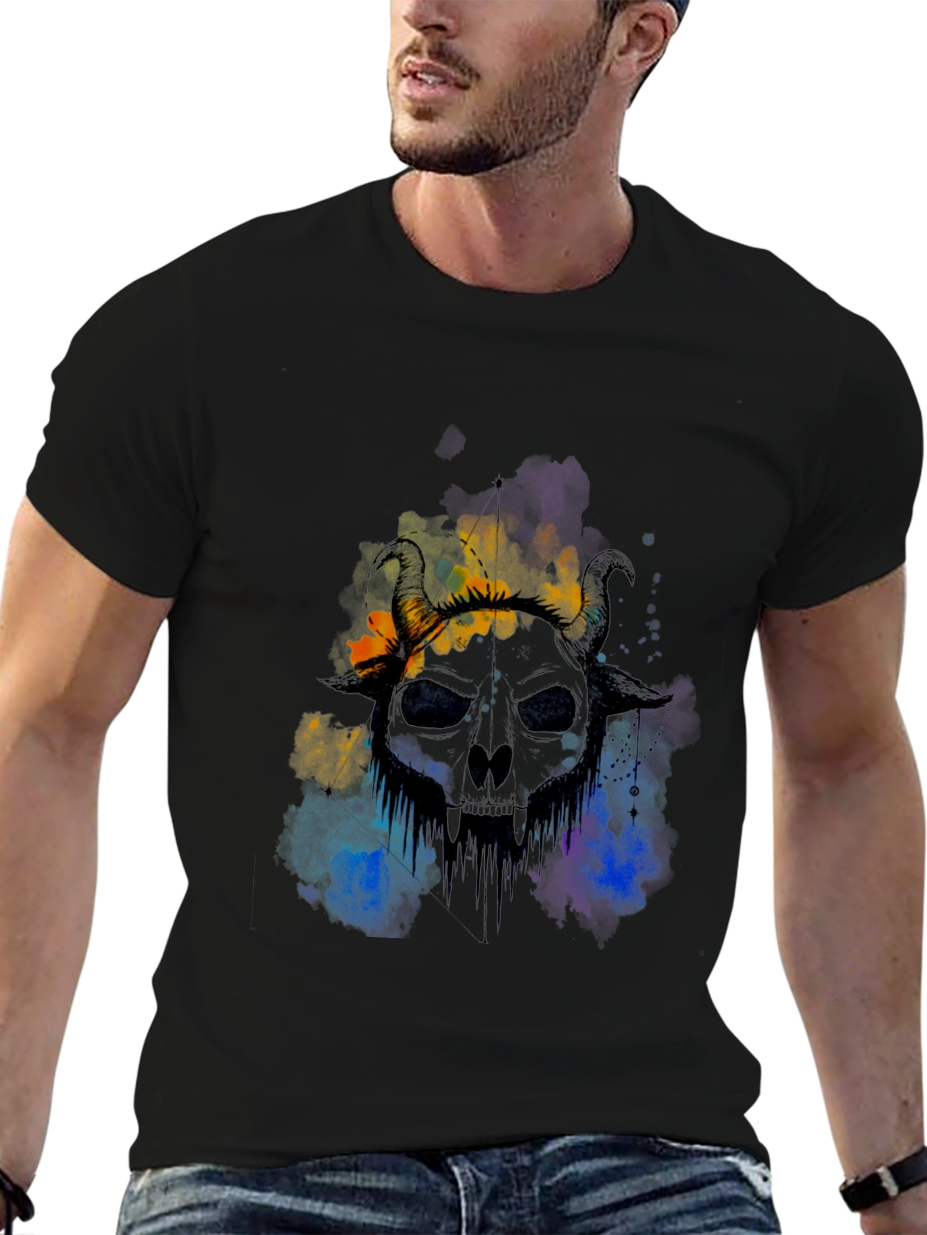 Horned Skull Graphic Tee - Edgy Style