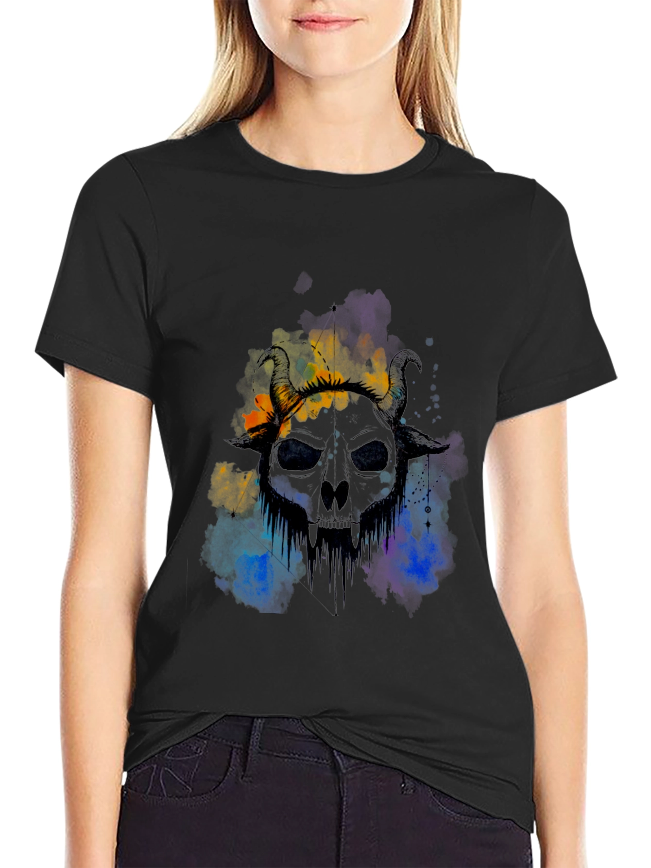 Horned Skull Graphic Tee - Edgy Style