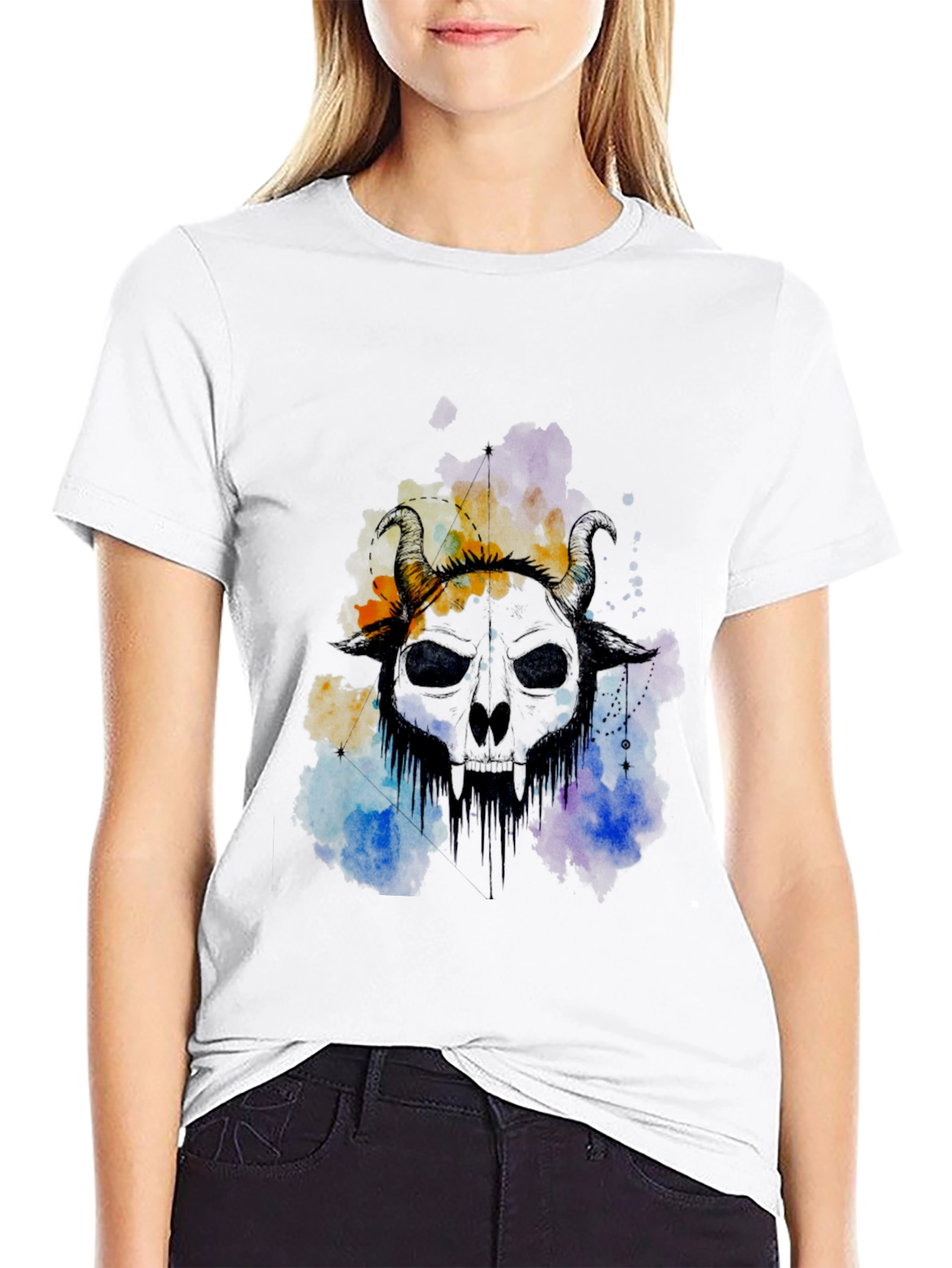 Horned Skull Graphic Tee - Edgy Style