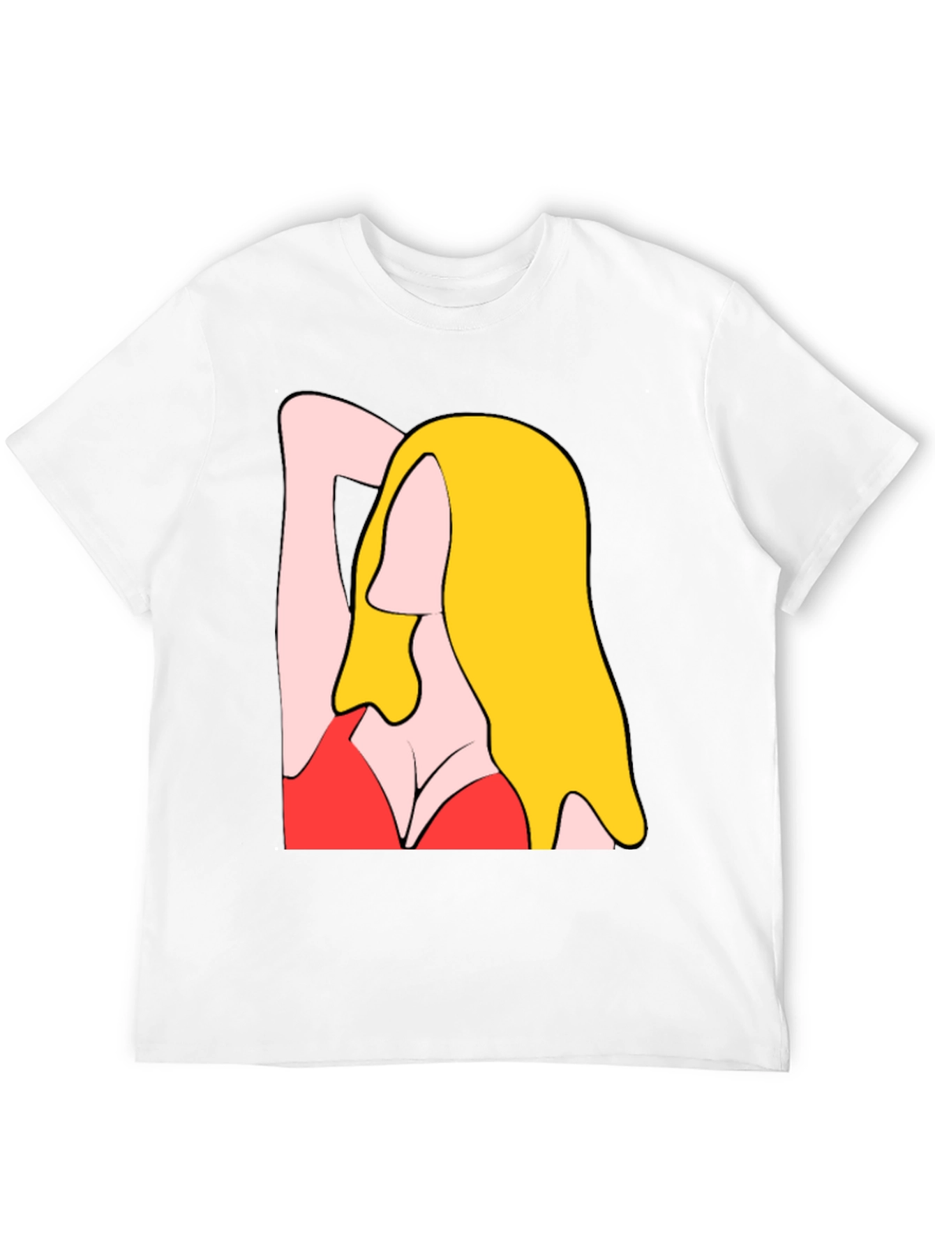 Cartoon Woman Graphic Tee - Black Cotton T-Shirt